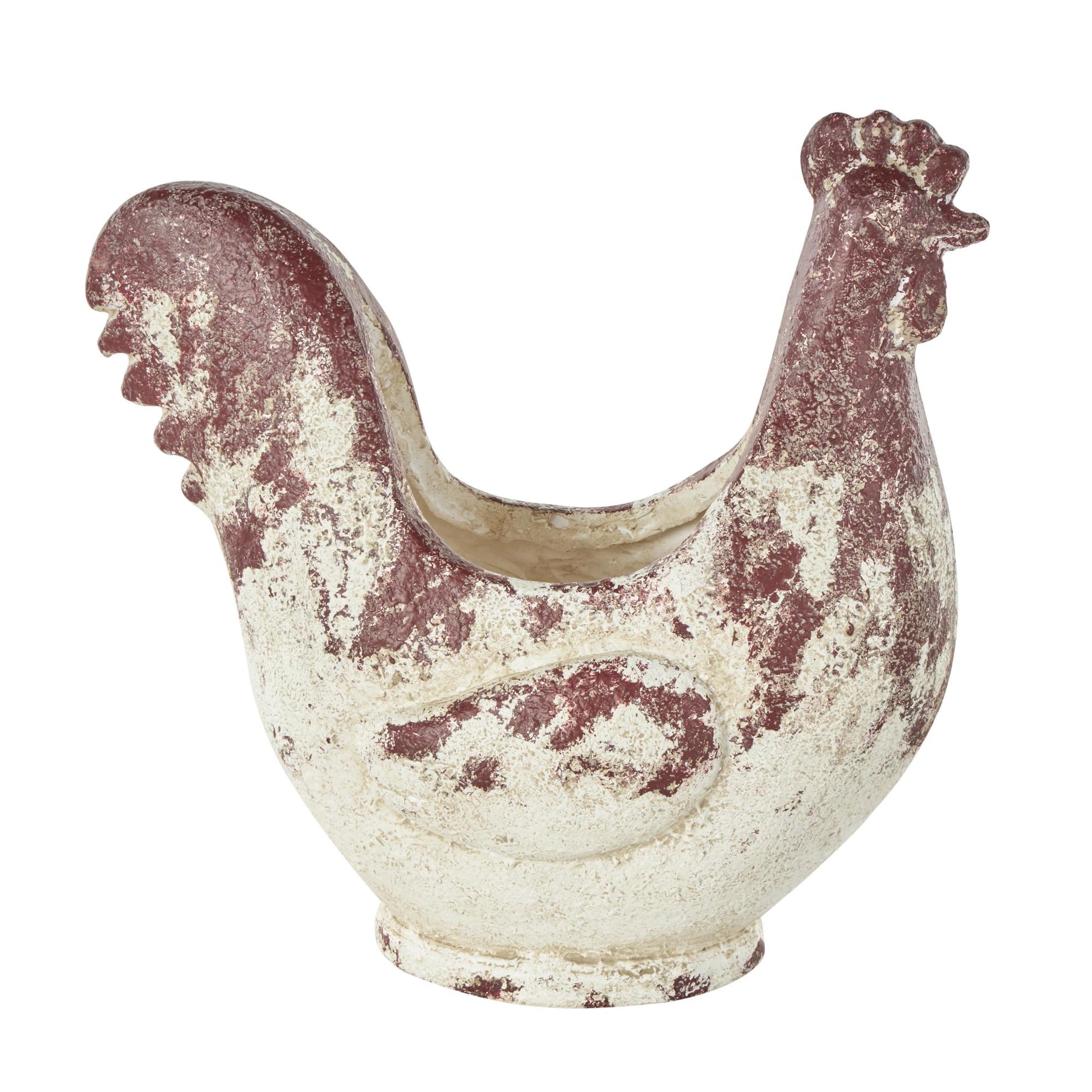 Rooster White Magnesium Oxide Indoor Outdoor Planter with Rust Colored Distressed Details