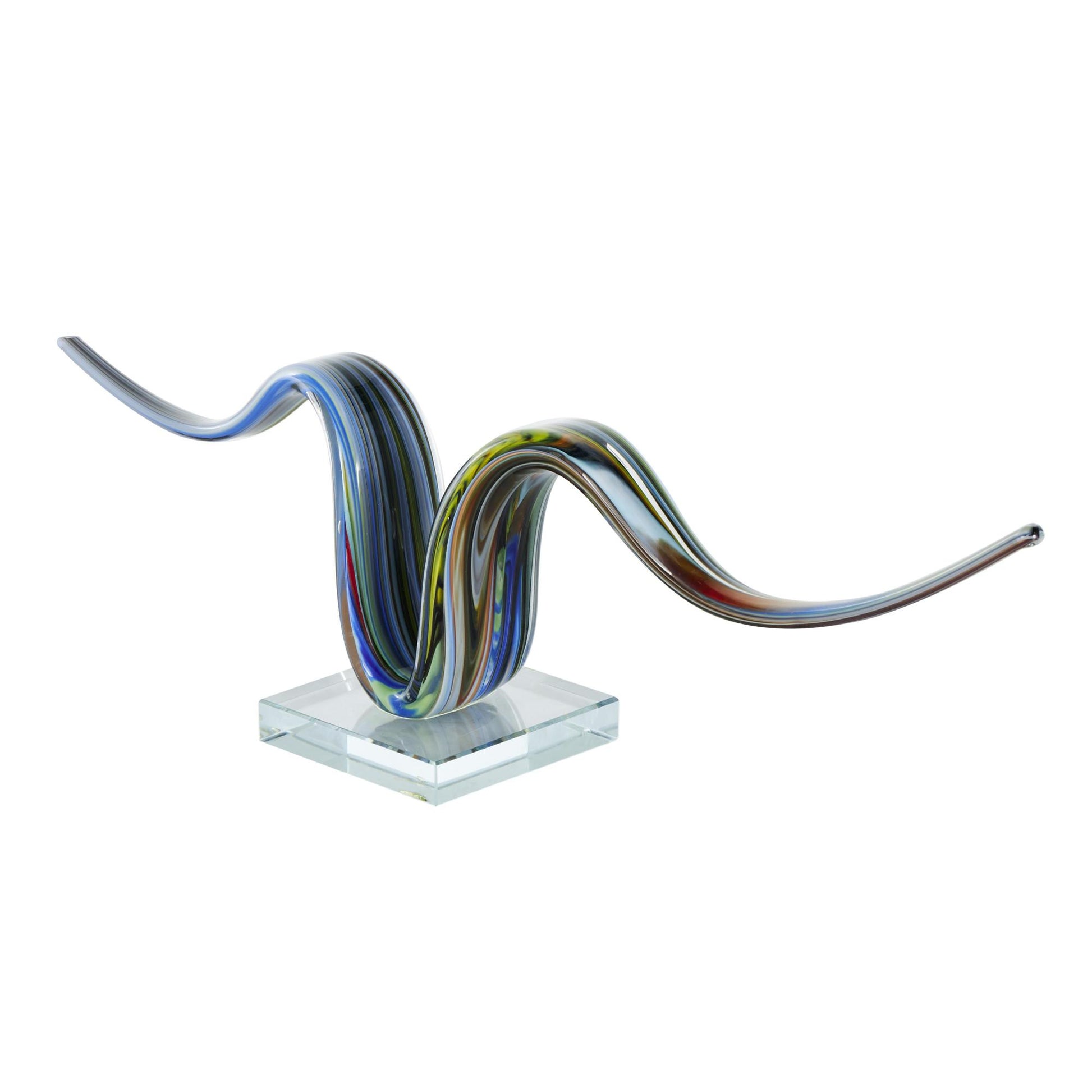 Abstract Multi Colored Glass Wave Decorative Sculpture with Clear Base