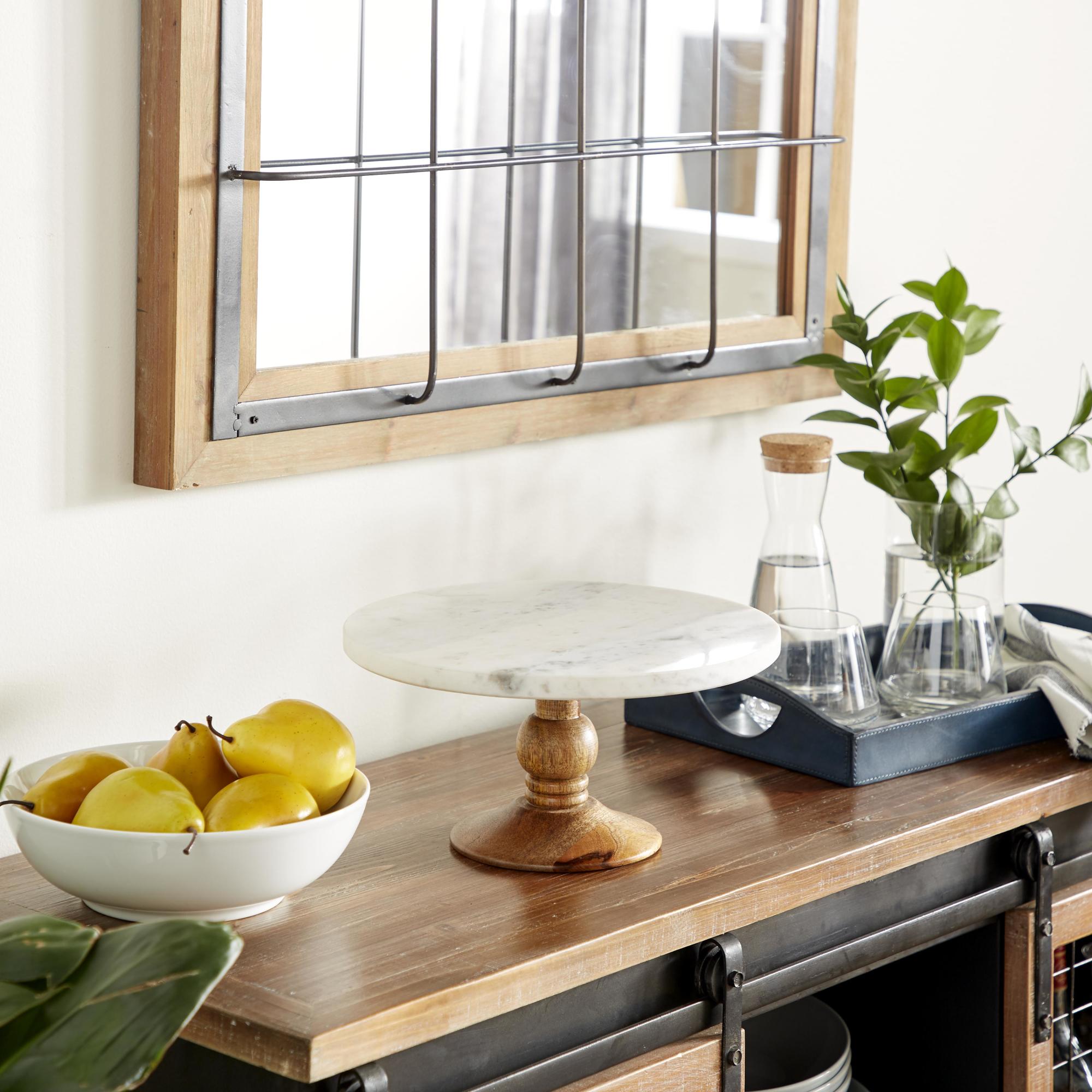 White Mango Wood Decorative Cake Stand with Wood Base