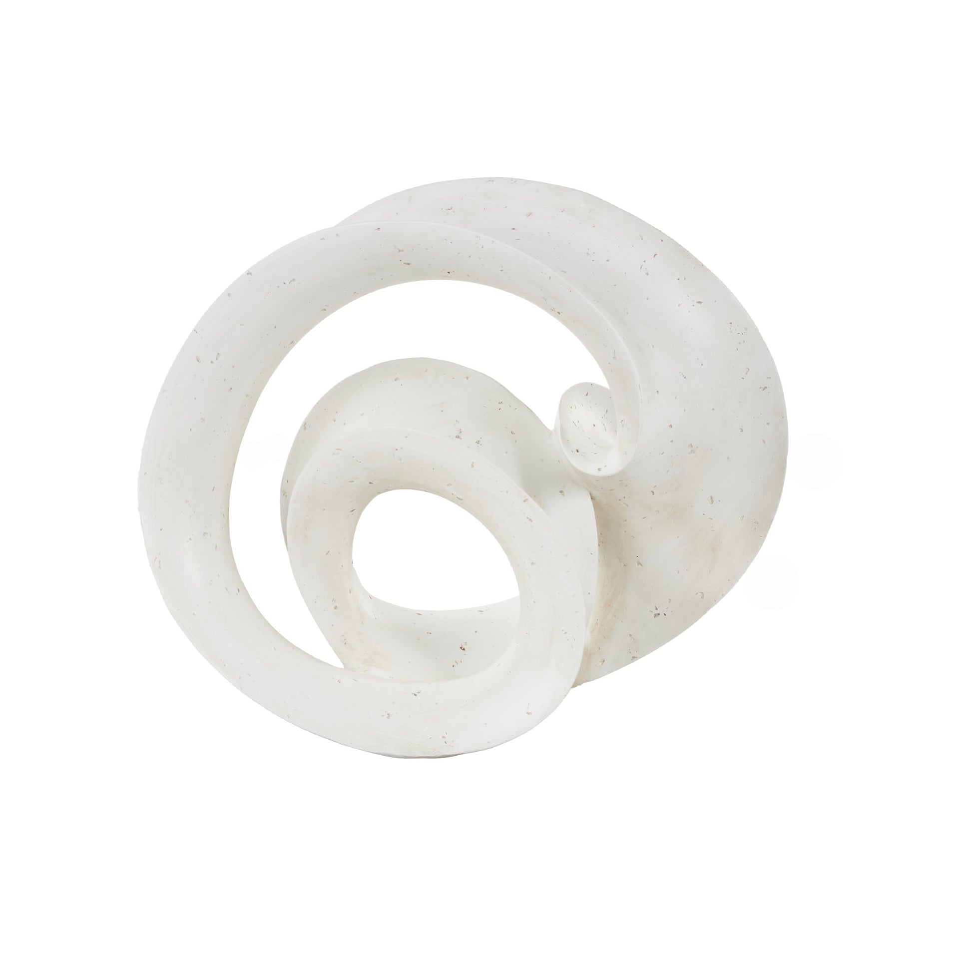 Abstract White Polystone Wavy Shaped Decorative Sculpture with Cutouts and Speckled Texturing