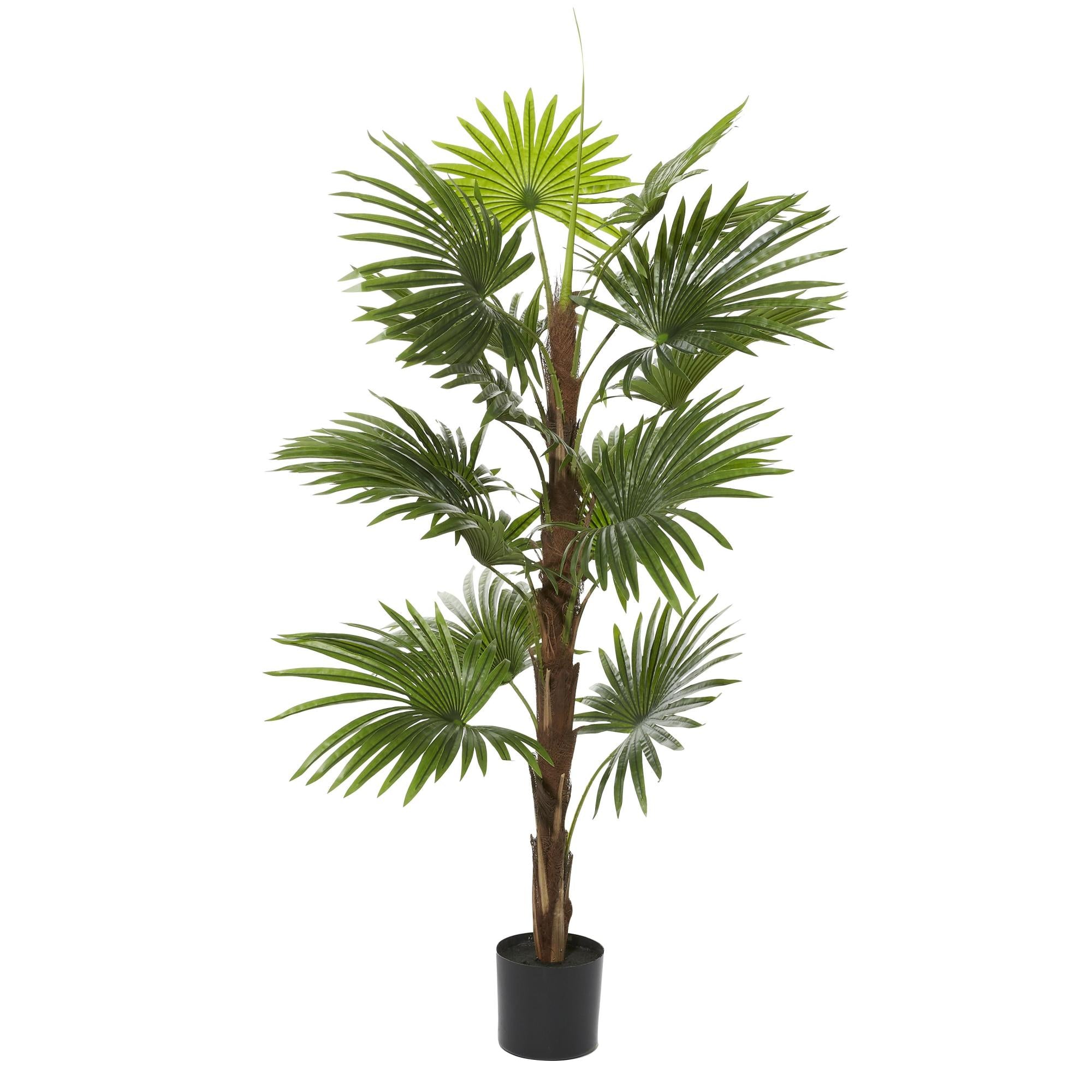 Livistona Palm Green Faux Foliage Indoor Outdoor Artificial Tree with Realistic Leaves and Black Plastic Pot