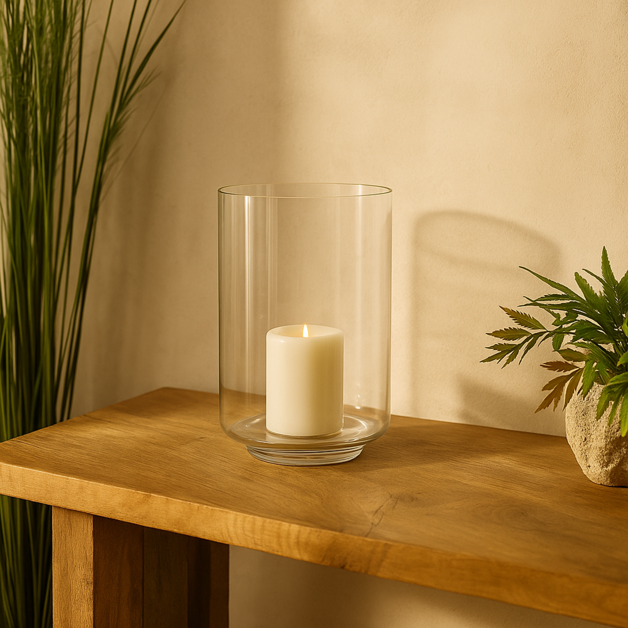 Clear Glass Wide Decorative Vase