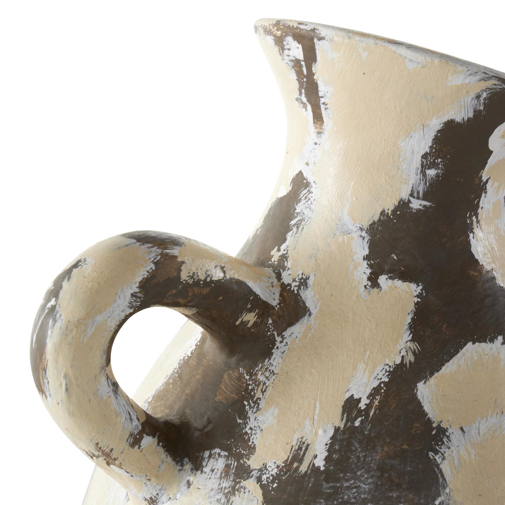 Cream Ceramic Antique Style Pot Decorative Vase with Curved Handle