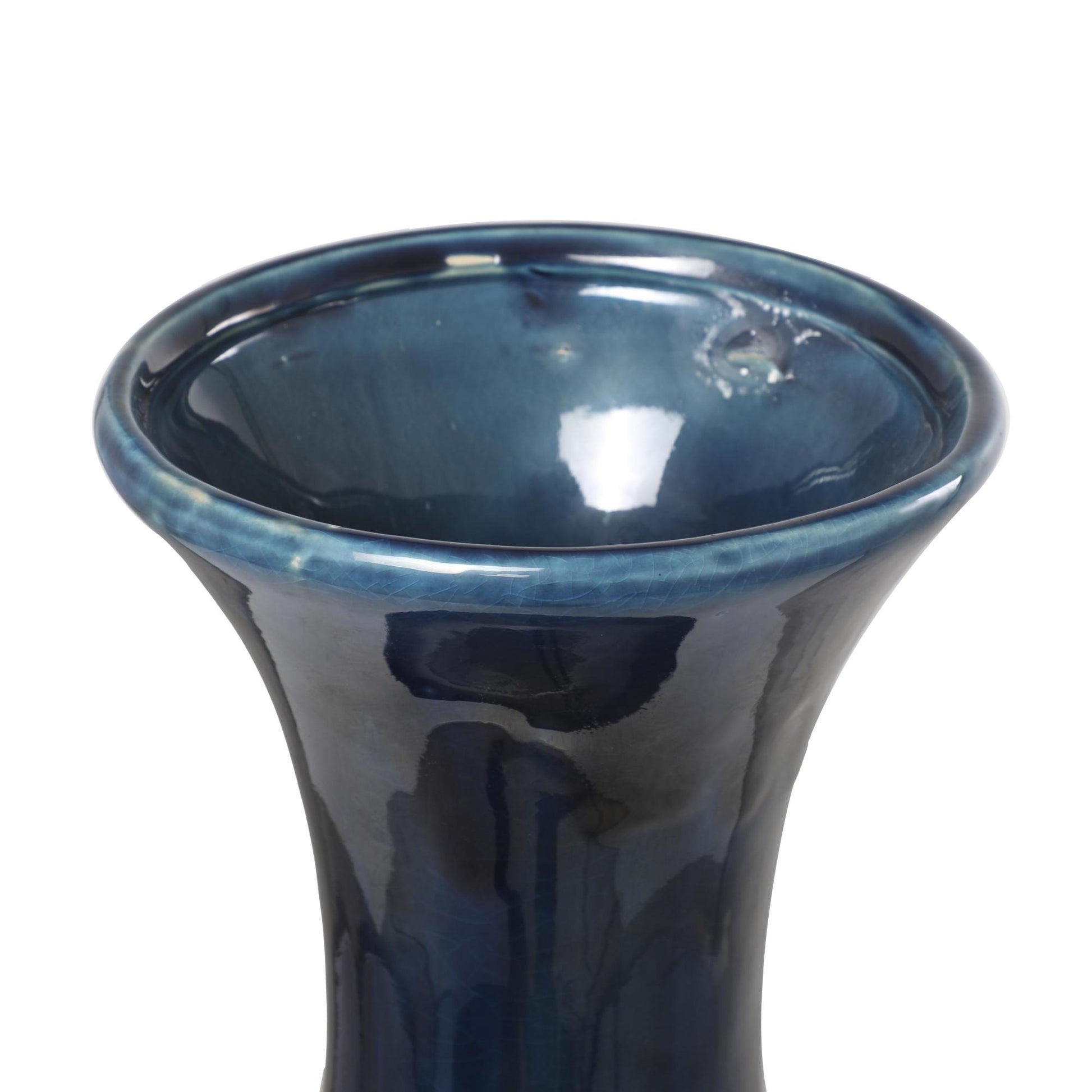 Teal Ceramic Geometric Floor Decorative Vase with Gold Accents