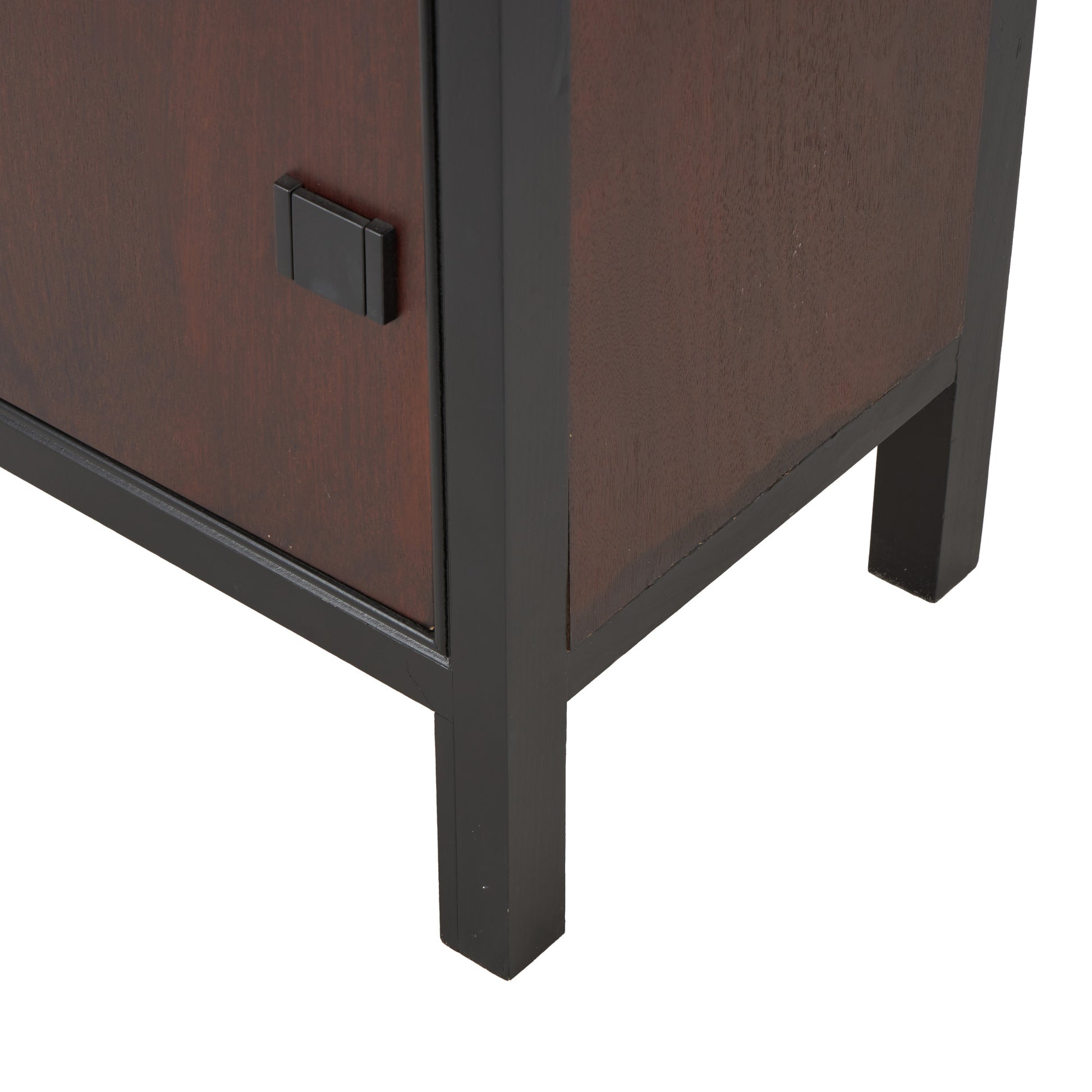 Dark Brown Wood Square 1 Door and 1 Drawer Room Cabinet with Black Frame