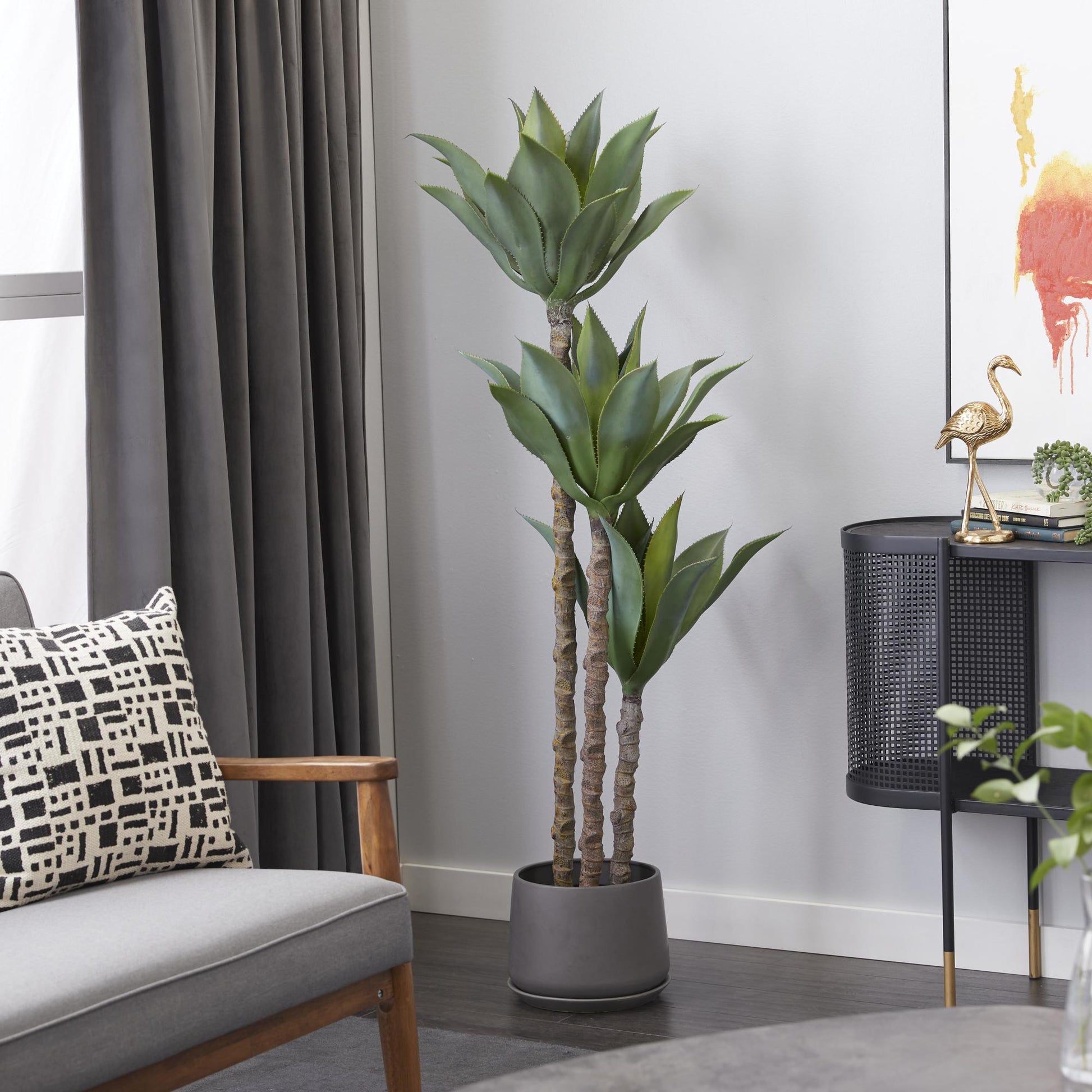 Dracaena Green Faux Foliage Indoor Outdoor Artificial Tree with Realistic Leaves and Black Plastic Pot