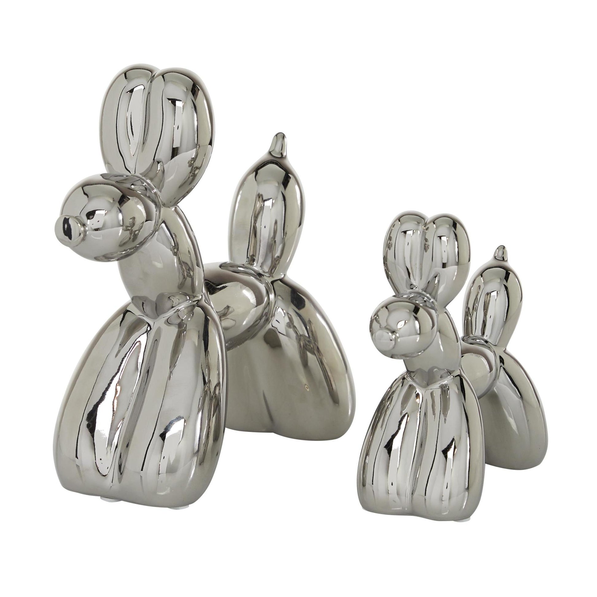 Set of 2 Dog Porcelain Ceramic Balloon Decorative Sculpture