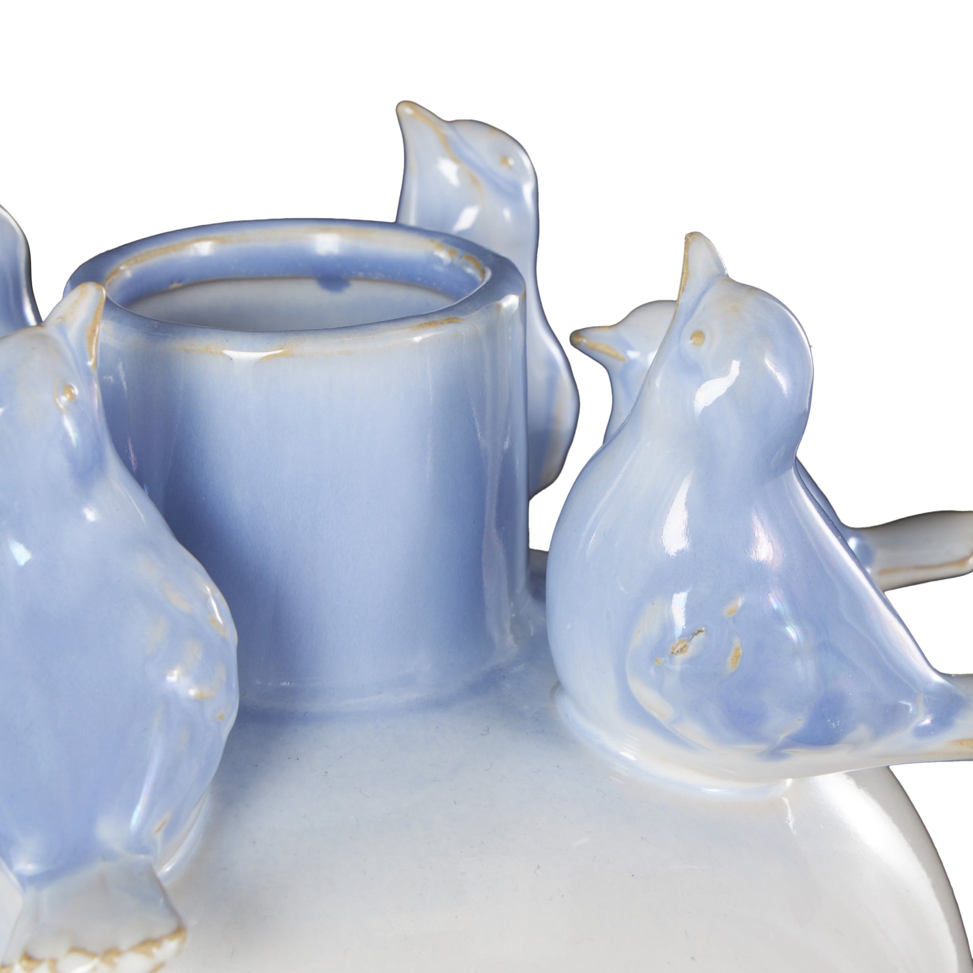 Bird White Ceramic Decorative Vase with Blue Accents