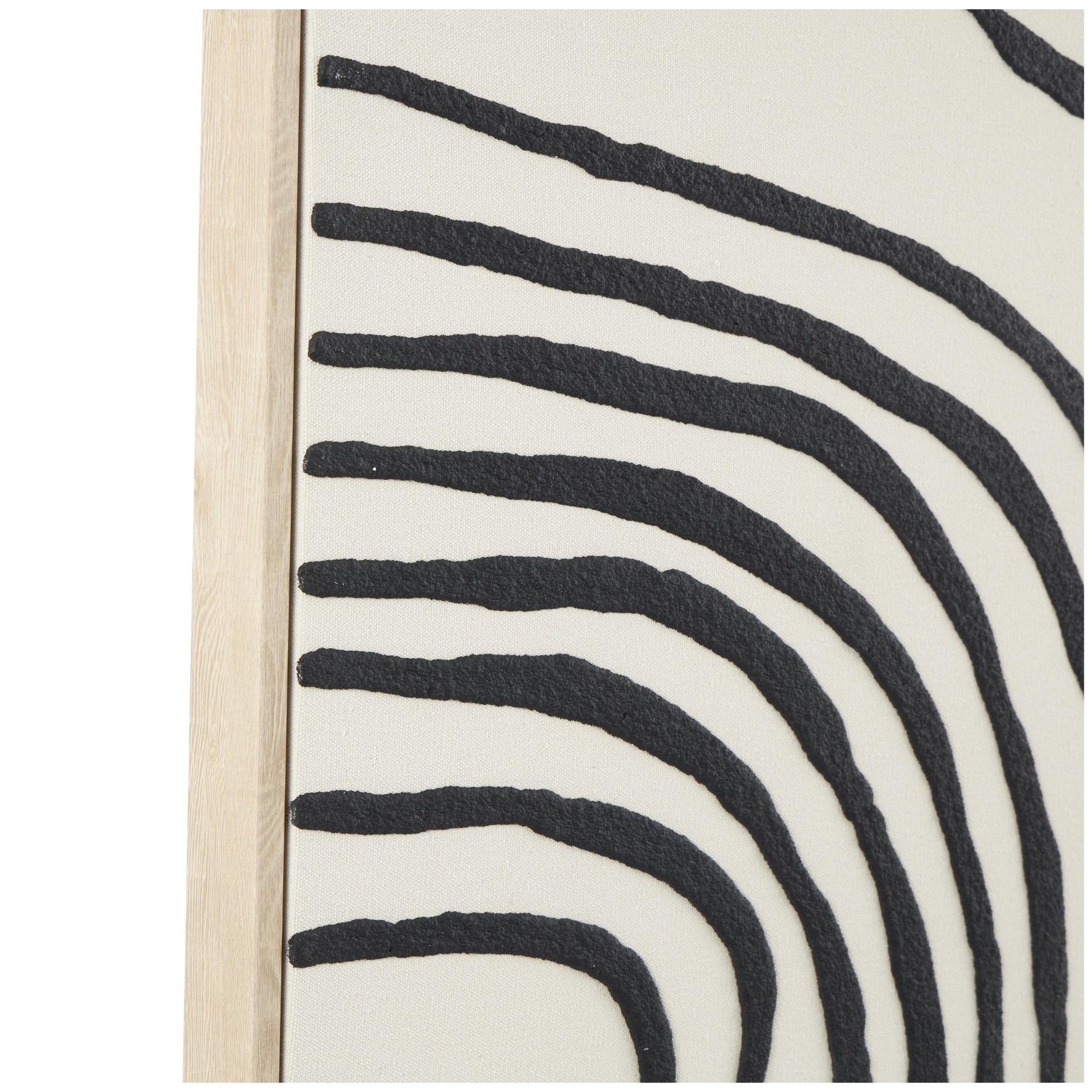 Abstract Black Wooden Wavy Line Living Room Framed Wall Art with Black Wooden Frame