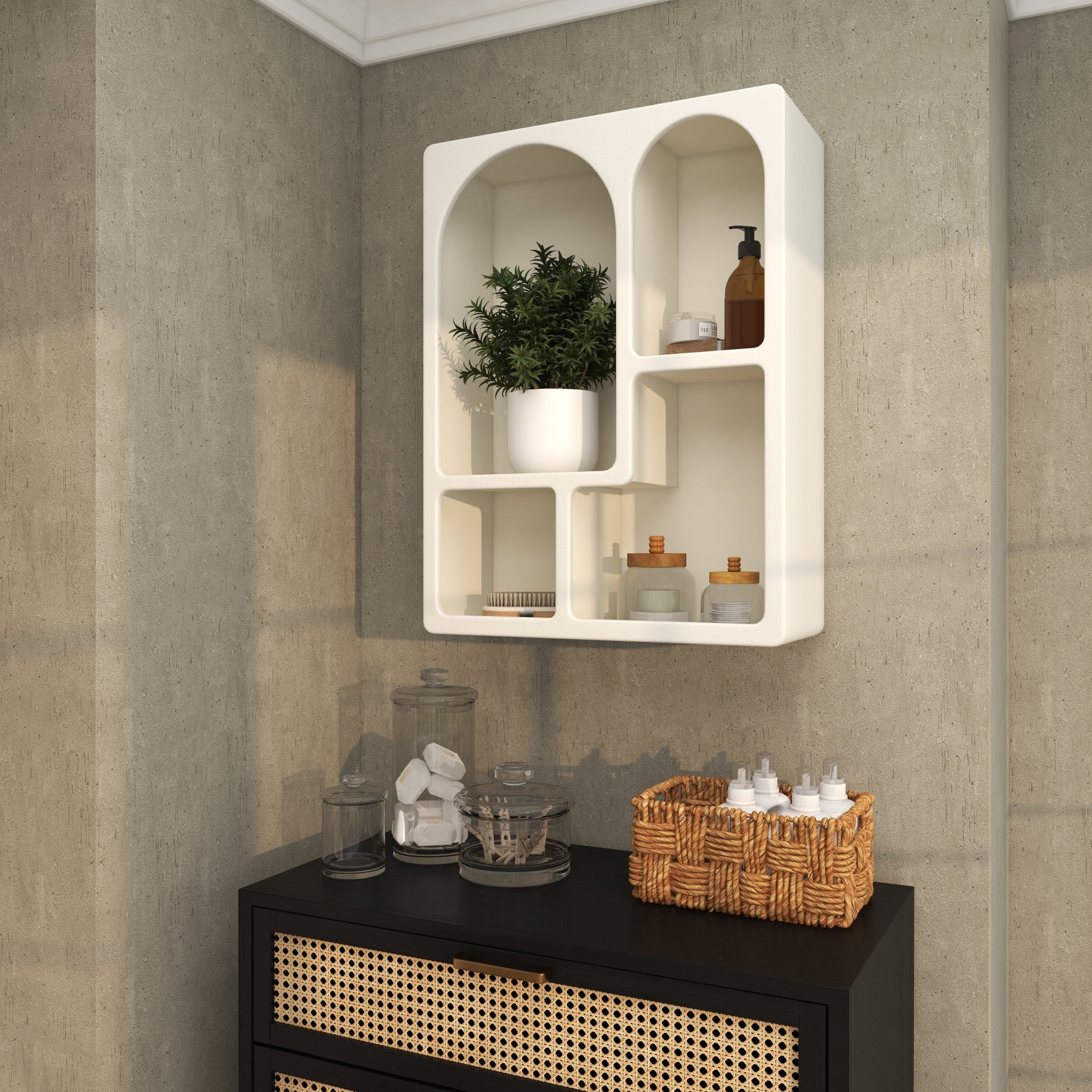 Geometric Wooden Arched 4 Shelf Room Wall Shelf with Block Shapes