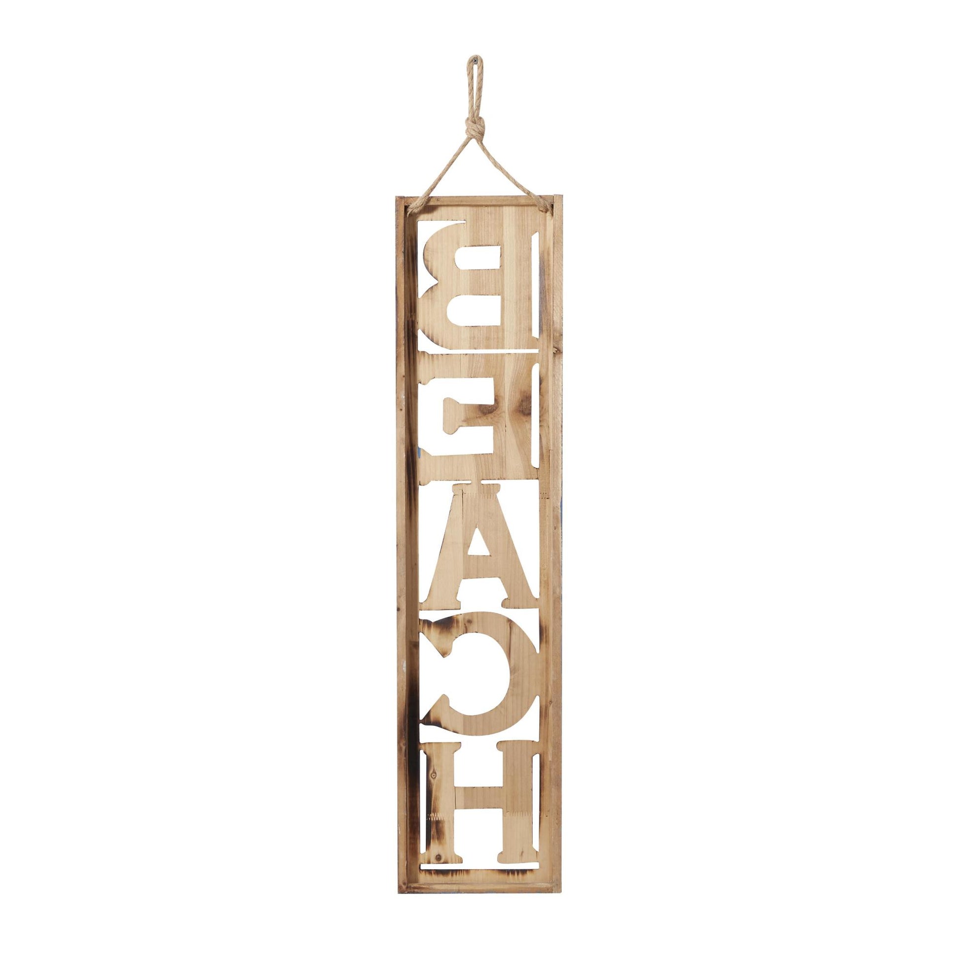 Sign Beige Wooden Beach Home Wall Decor with Rope Hanger