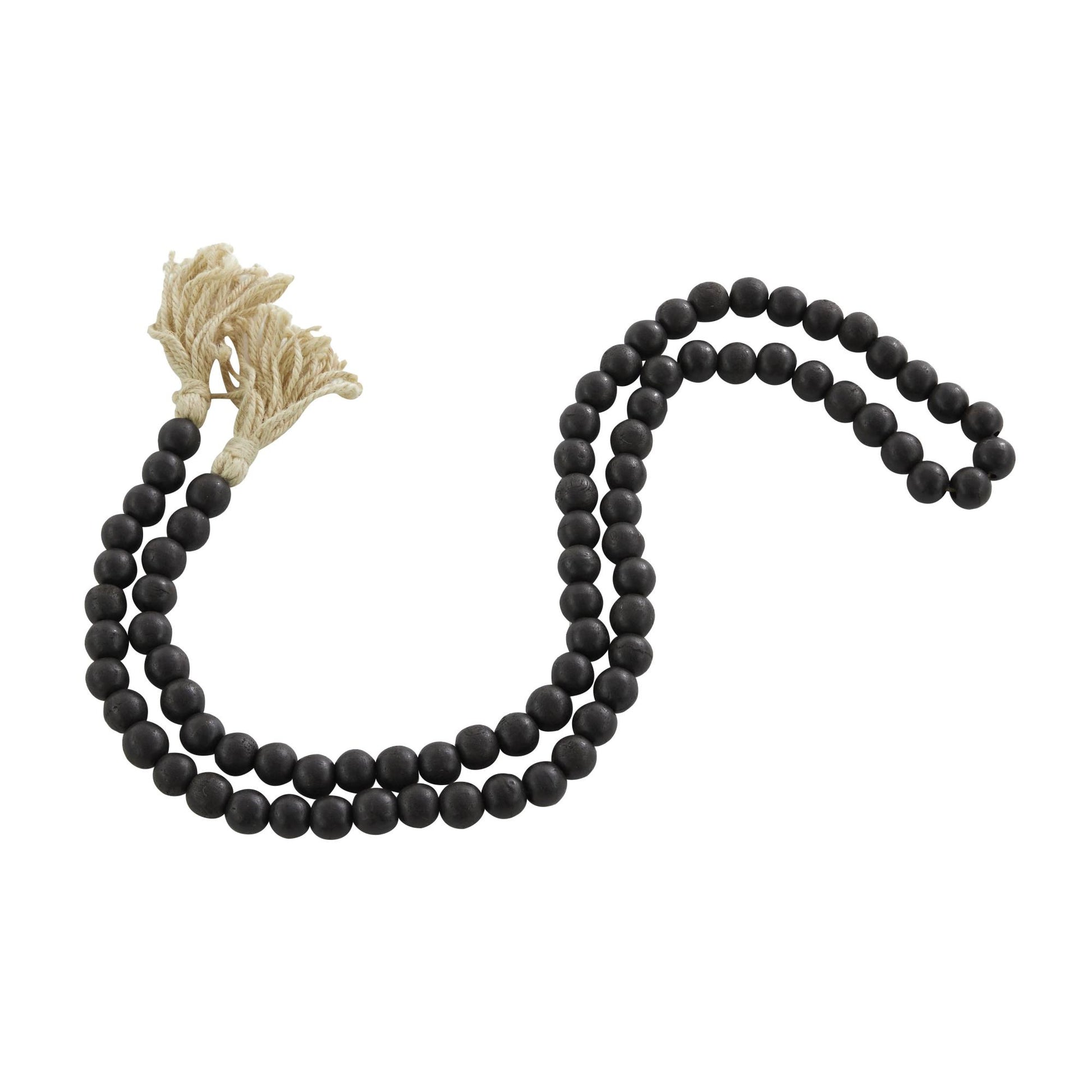 Mango Wood Handmade Round Long Carved Beaded Garland with Tassel