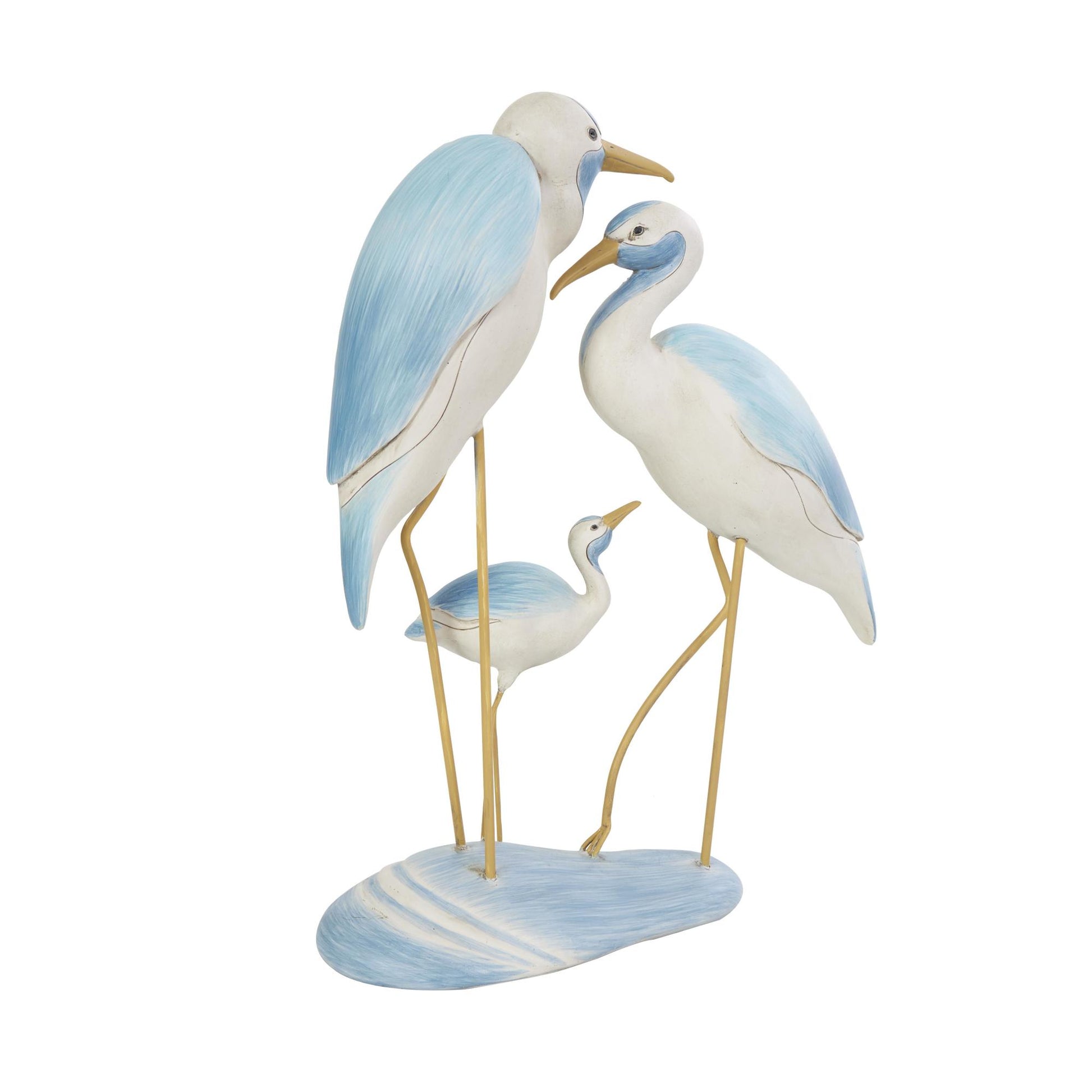 Bird Light Blue Polyresin Family Decorative Sculpture with Yellow Accents