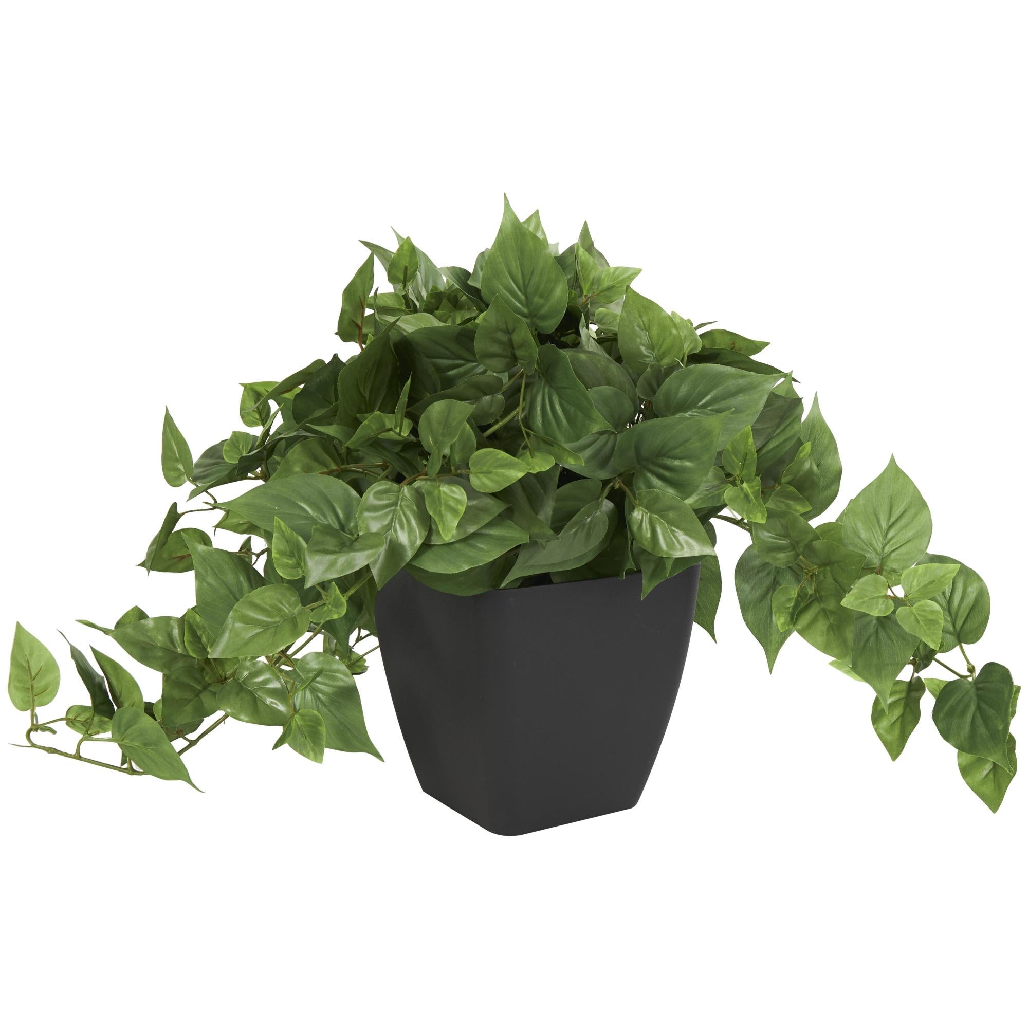 Pothos Green Faux Foliage Indoor Outdoor Artificial Plant with Black Plastic Pot