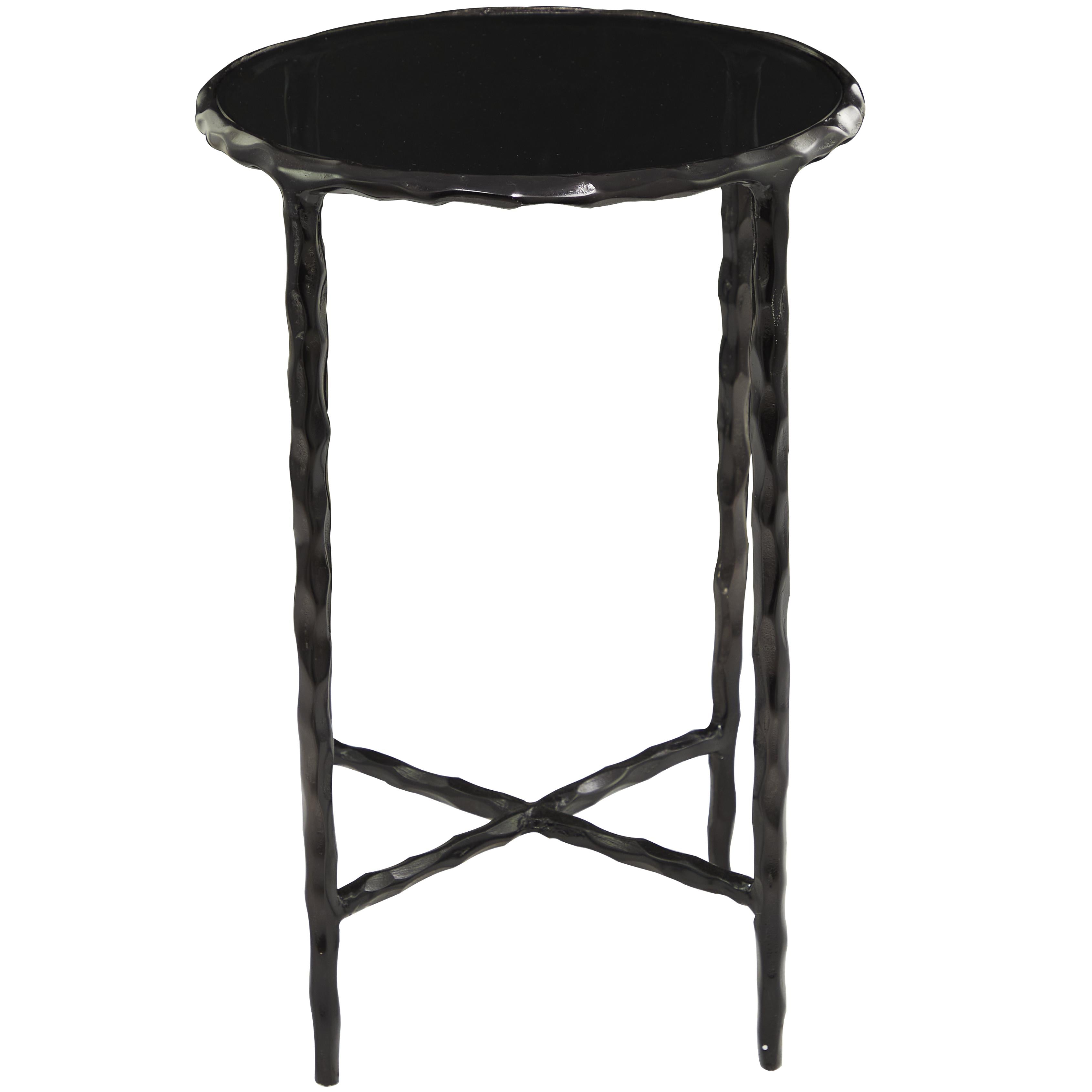 Aluminum Metal Side End Accent Table with Shaded Glass Top