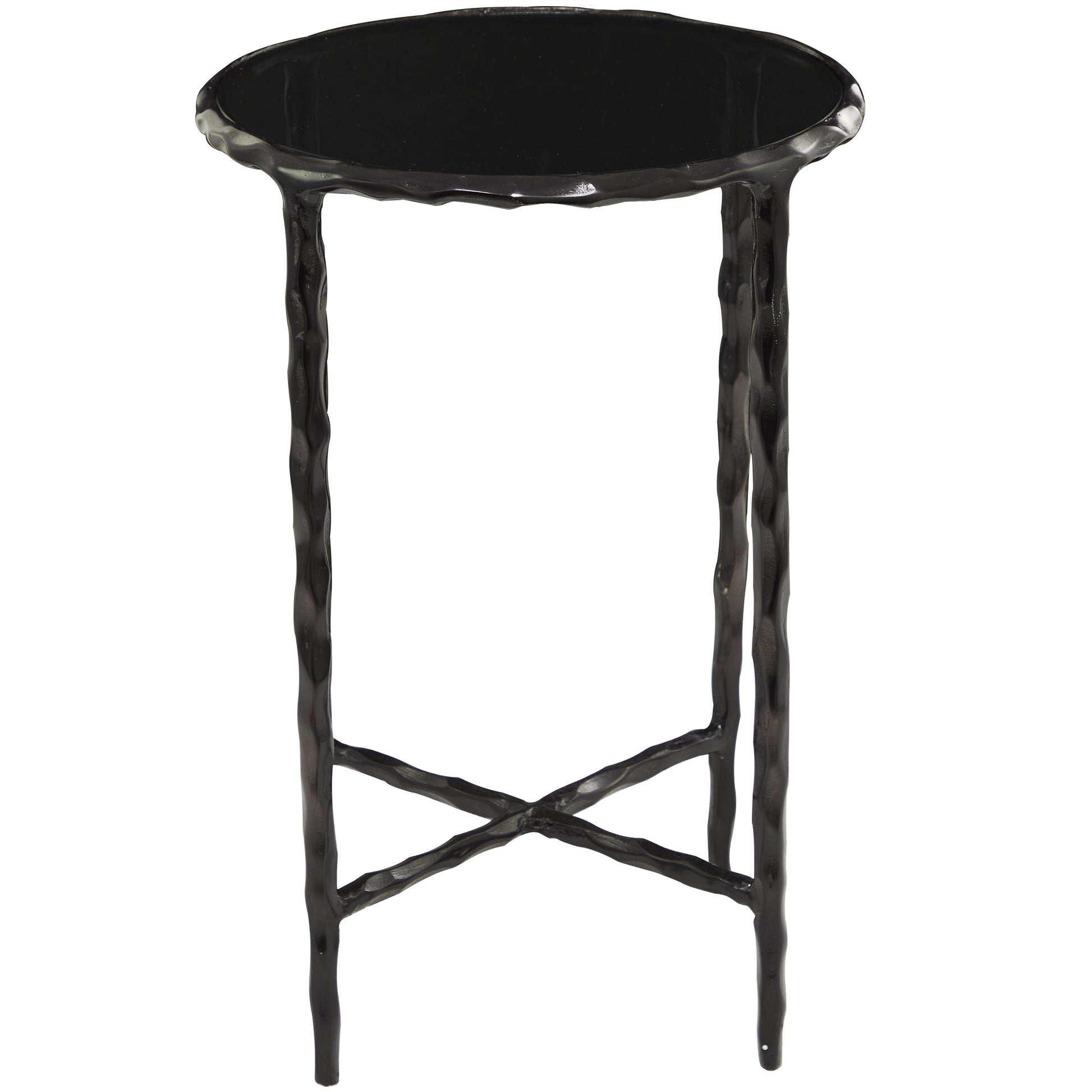 Aluminum Metal Side End Accent Table with Shaded Glass Top