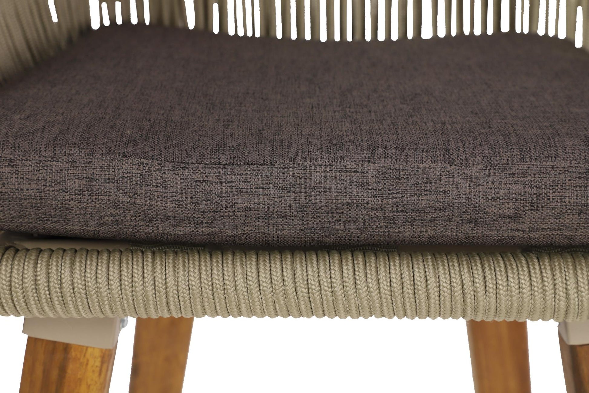 Gray Fabric Woven Rope Indoor Kitchen Bar Stool with Polyester Cushion and Tapered Wood Legs
