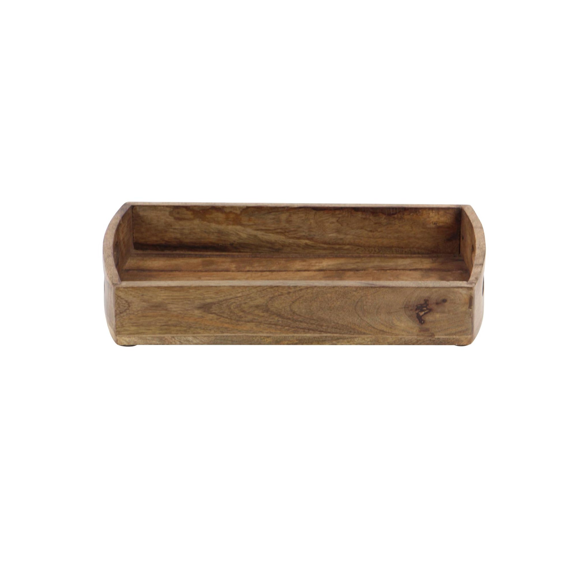 Set of 3 Light Brown Mango Wood Living Room Decor Tray with Slot Handles