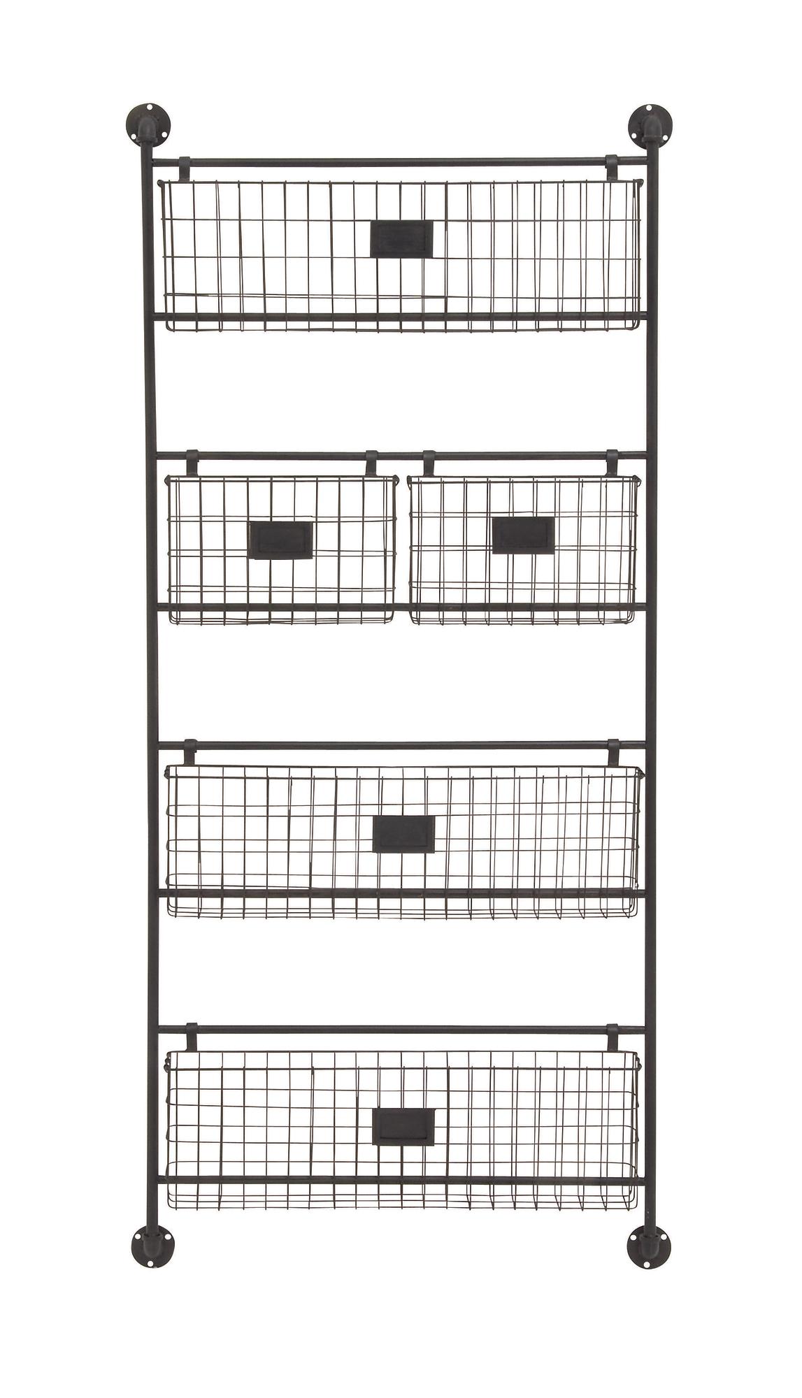 Black Metal Suspended Wire Basket 5 Slot Decorative Magazine Rack Holder with Label Slot