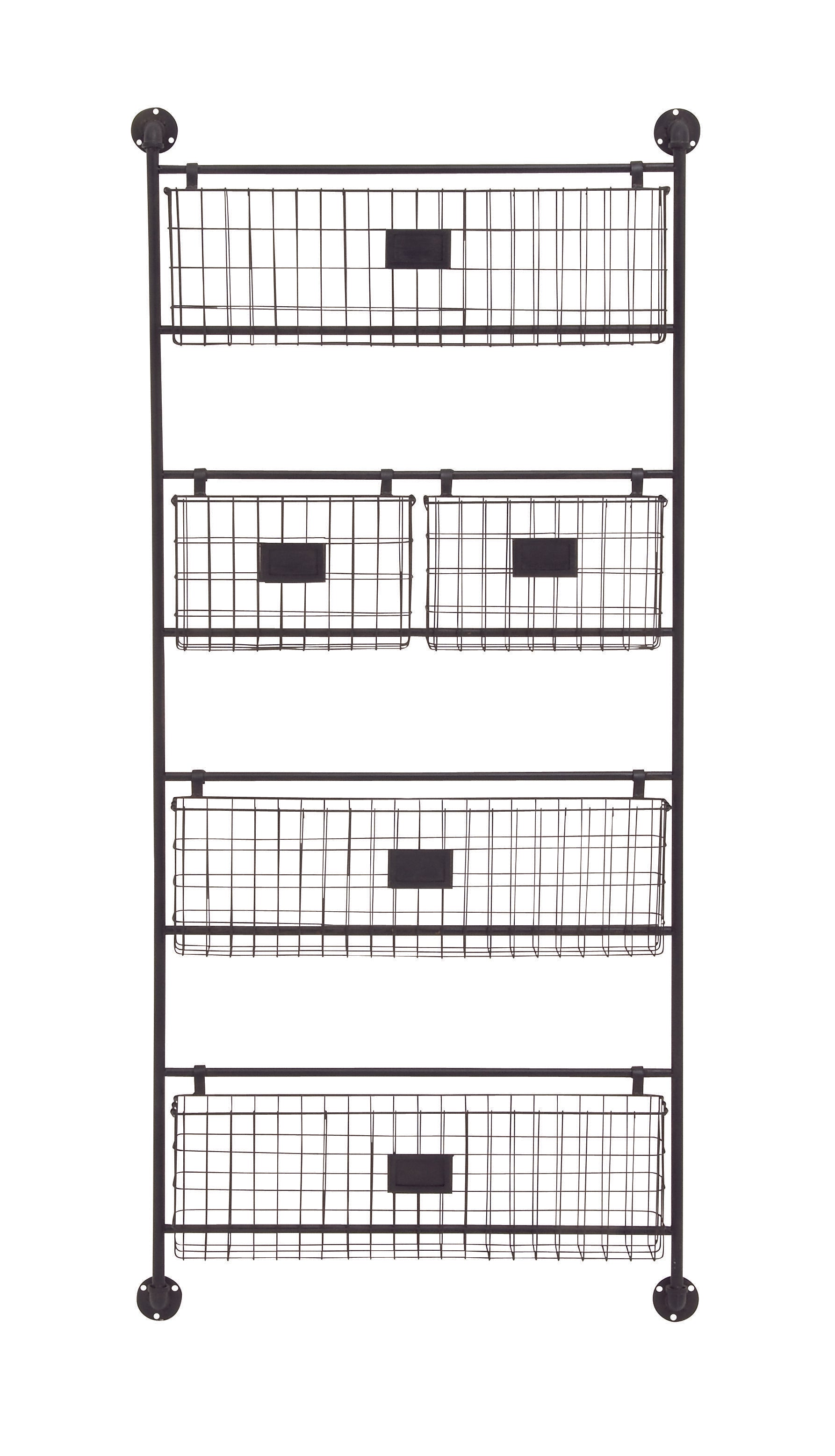 Black Metal Suspended Wire Basket 5 Slot Decorative Magazine Rack Holder with Label Slot