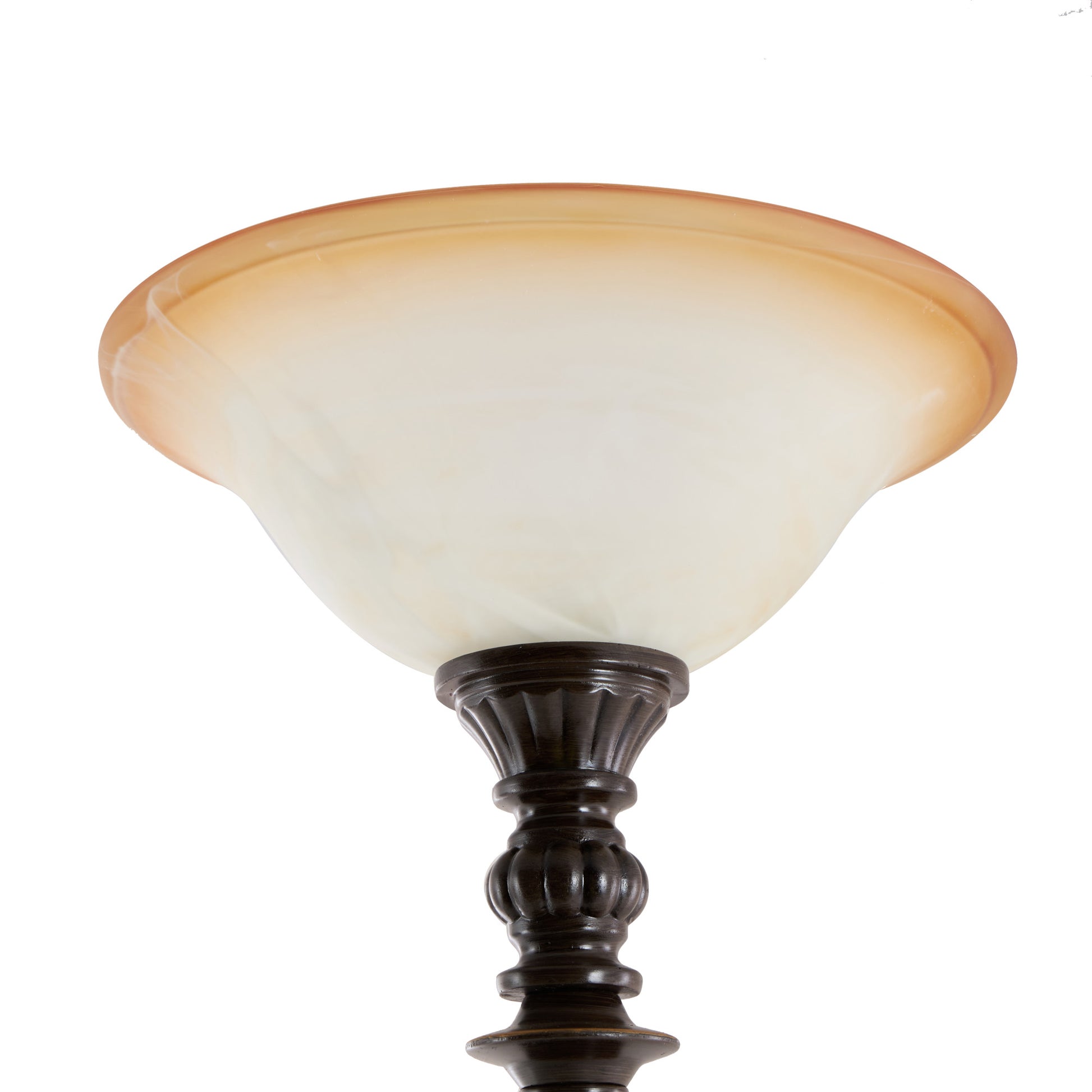 Brown Polystone Antique Style Turned Room Torchiere with Cream Glass Shade