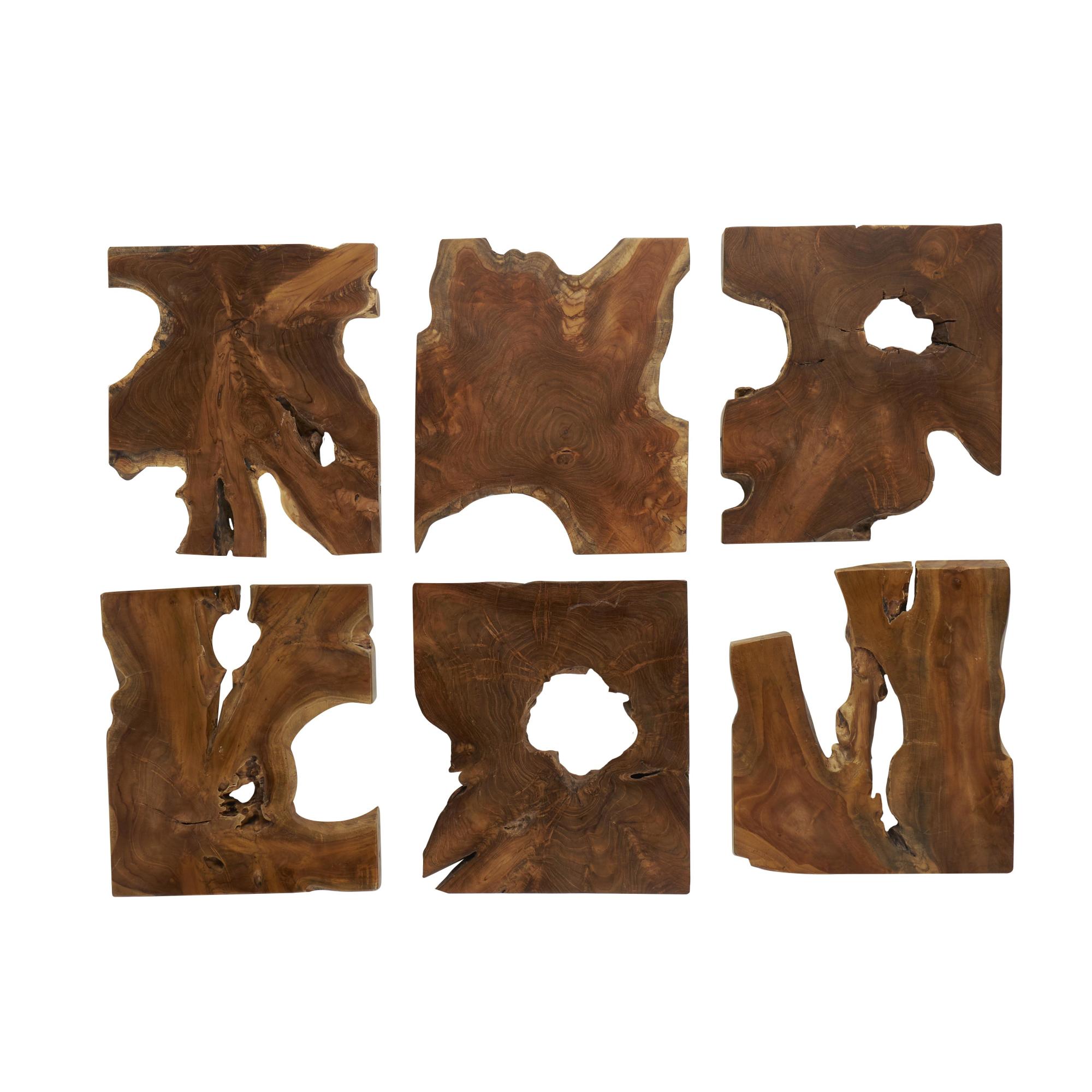 Set of 6 Abstract Brown Teak Wood Handmade Live Edge Wood Slab Home Wall Decor