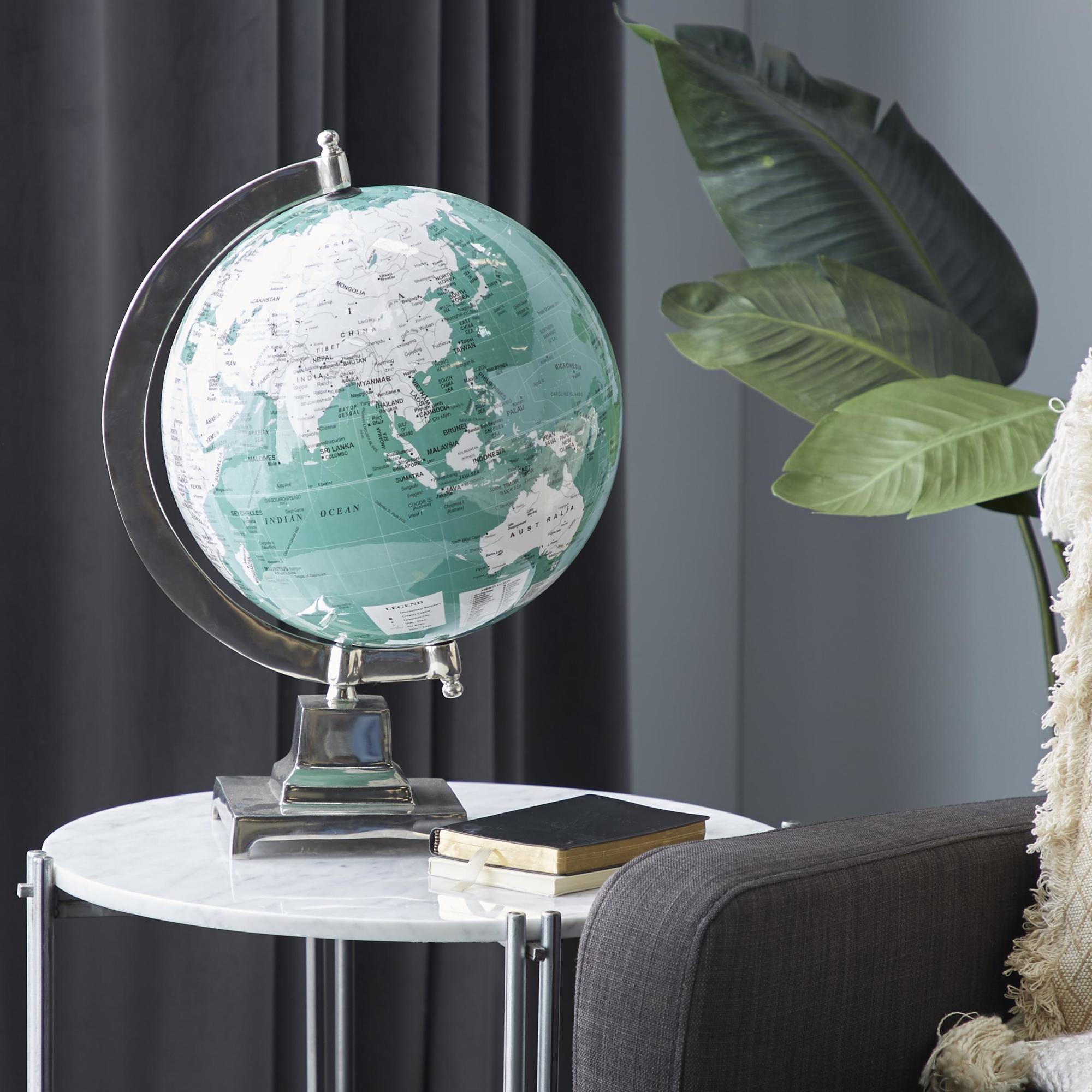 World Map Teal Aluminum Metal Educational/Geographic Earth Globe