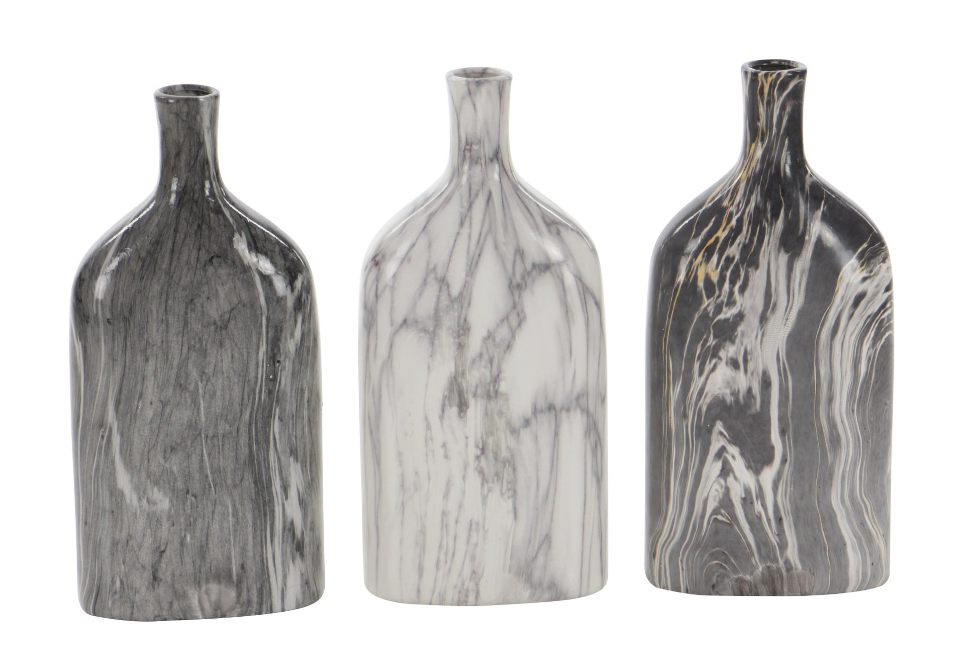 Set of 3 Gray Ceramic Faux Marble Decorative Vase