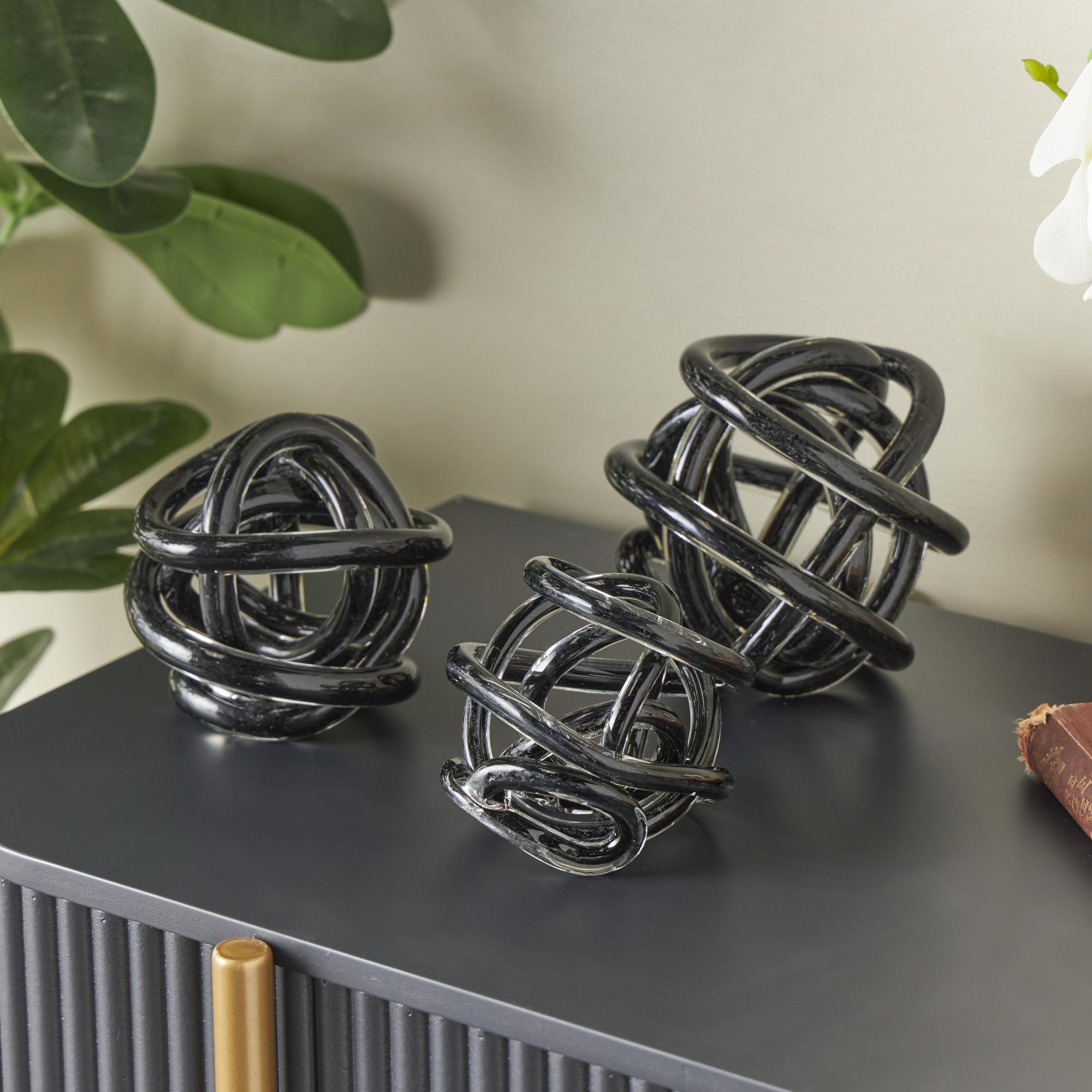Set of 3 Knot Glass Handmade Knotted Ball Decorative Sculpture