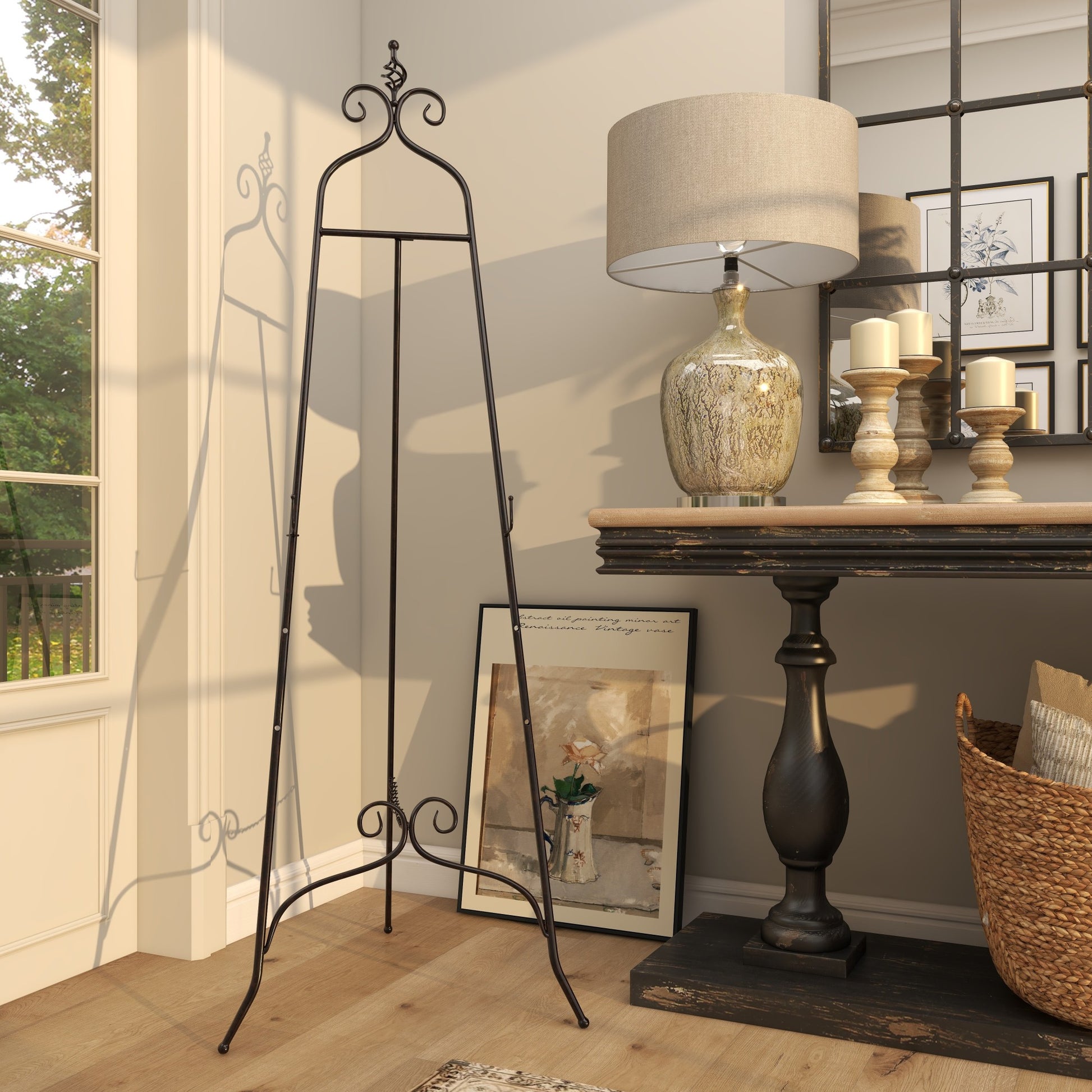 Scroll Metal Adjustable 3 Level Display Easel with Chain Support 21" x 23" x 63"