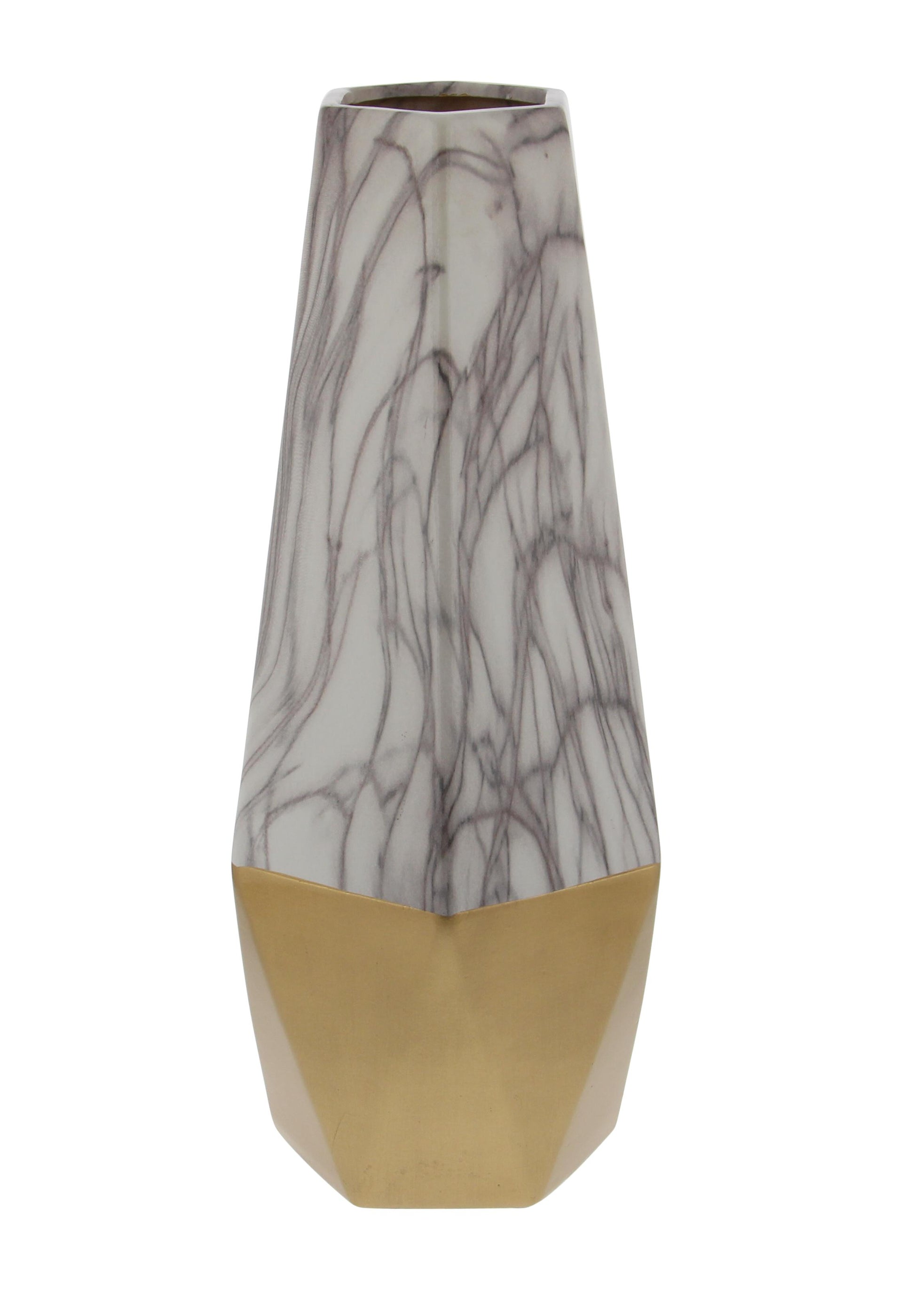 Ceramic Faux Marble Decorative Vase with Gold Base 8" x 7" x 18"