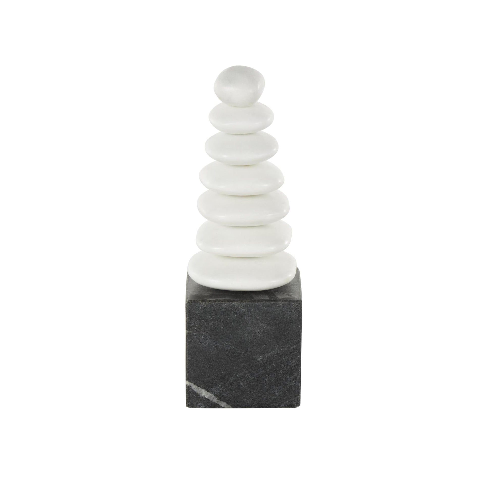 Abstract White Marble Stacked Stone Decorative Sculpture with Black Block Base