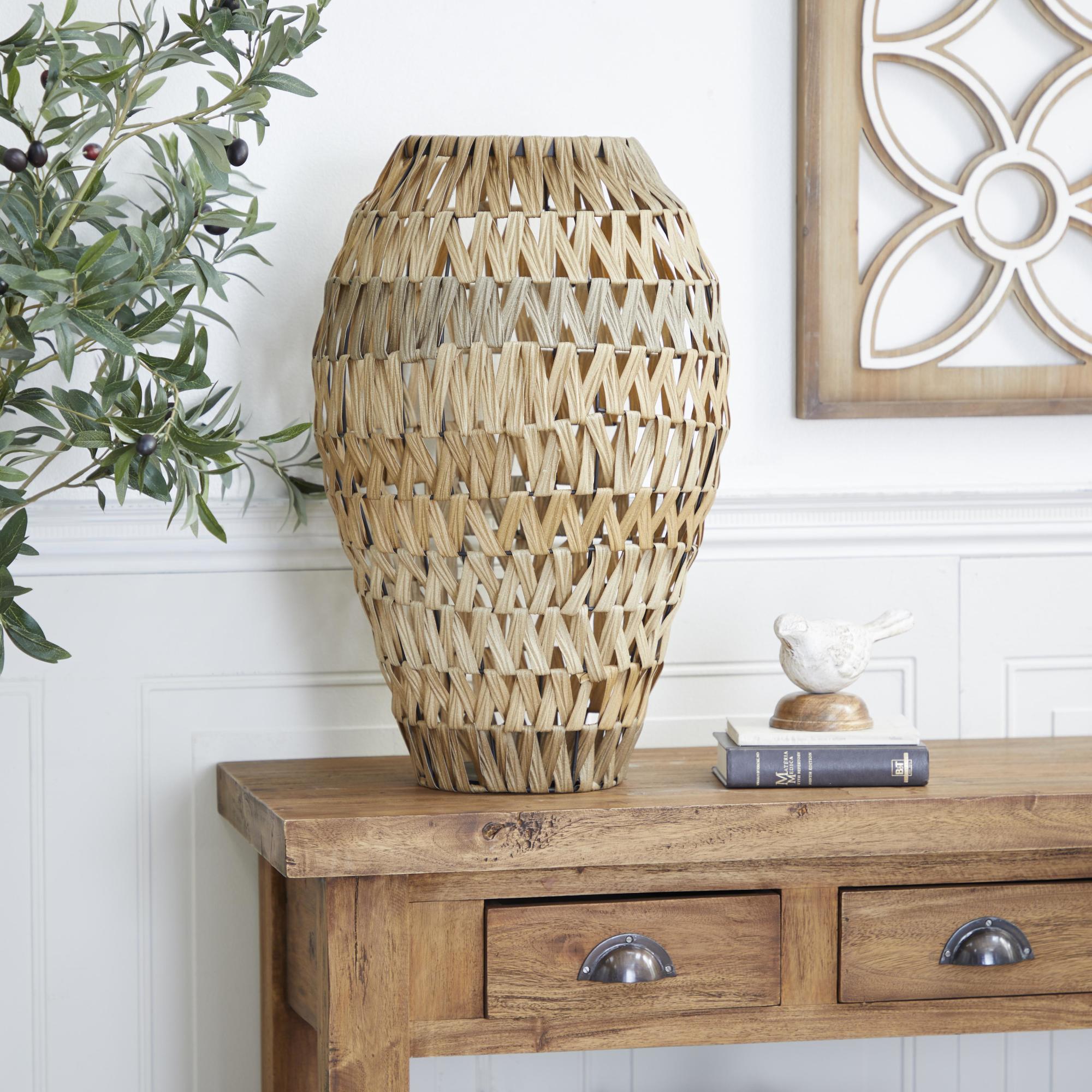 Brown Plastic Rattan Handmade Woven Decorative Vase