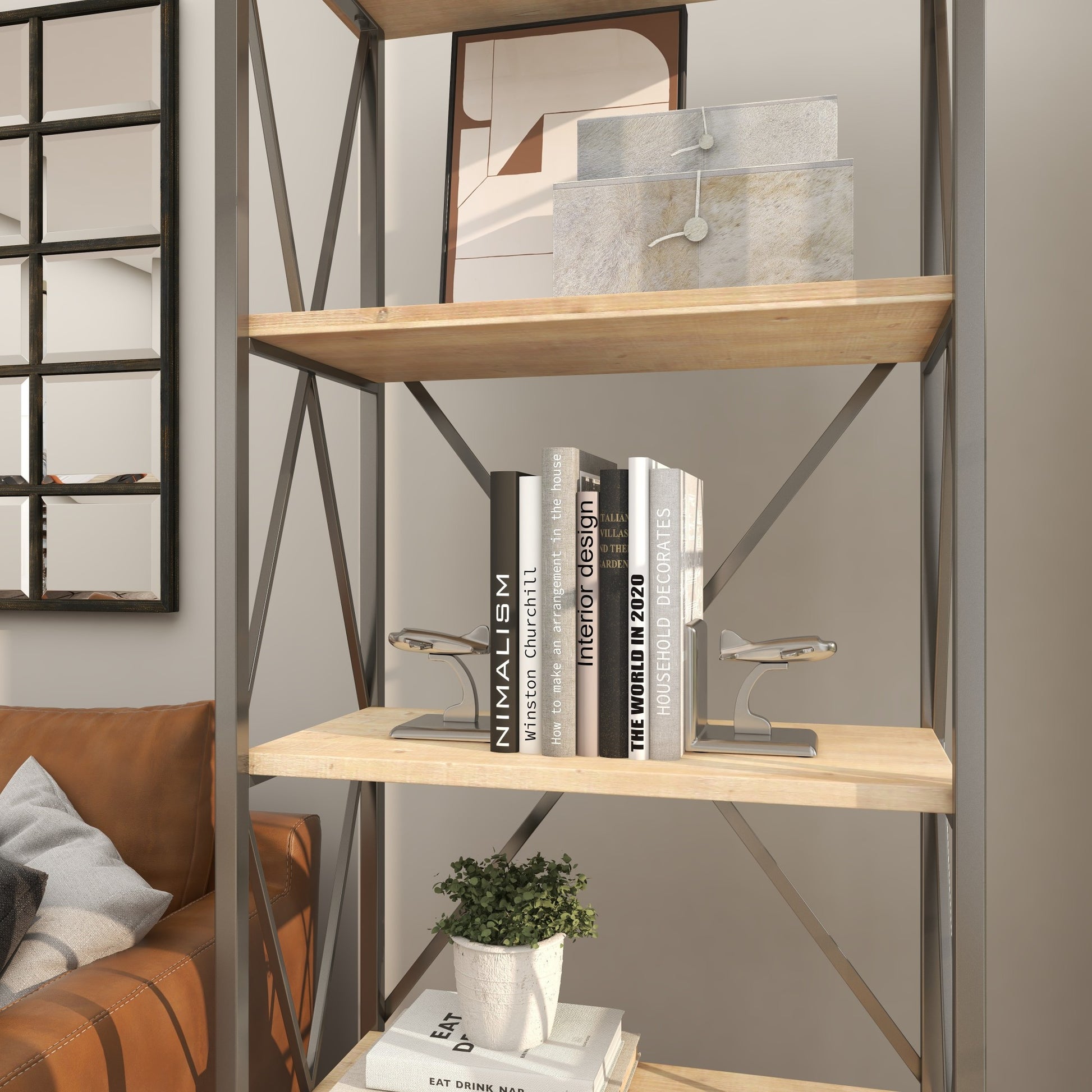 Set of 2 Airplane Silver Aluminum Metal Decorative Bookends