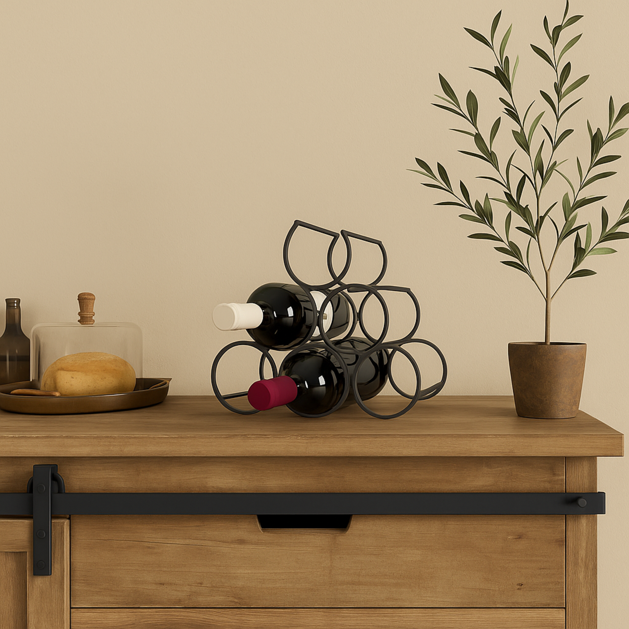 Black Metal 6 Bottle Kitchen Wine Rack with Curved Holders