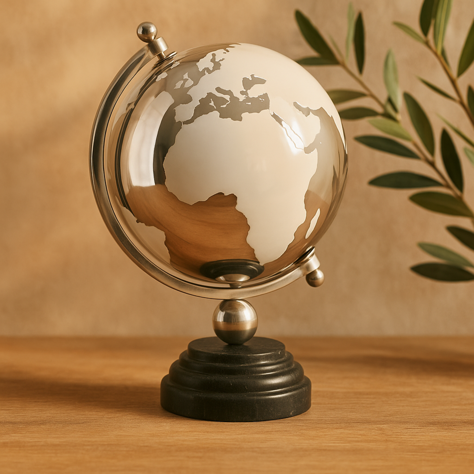 Marble Educational/Geographic Earth Globe with Marble Base and Tiered Base