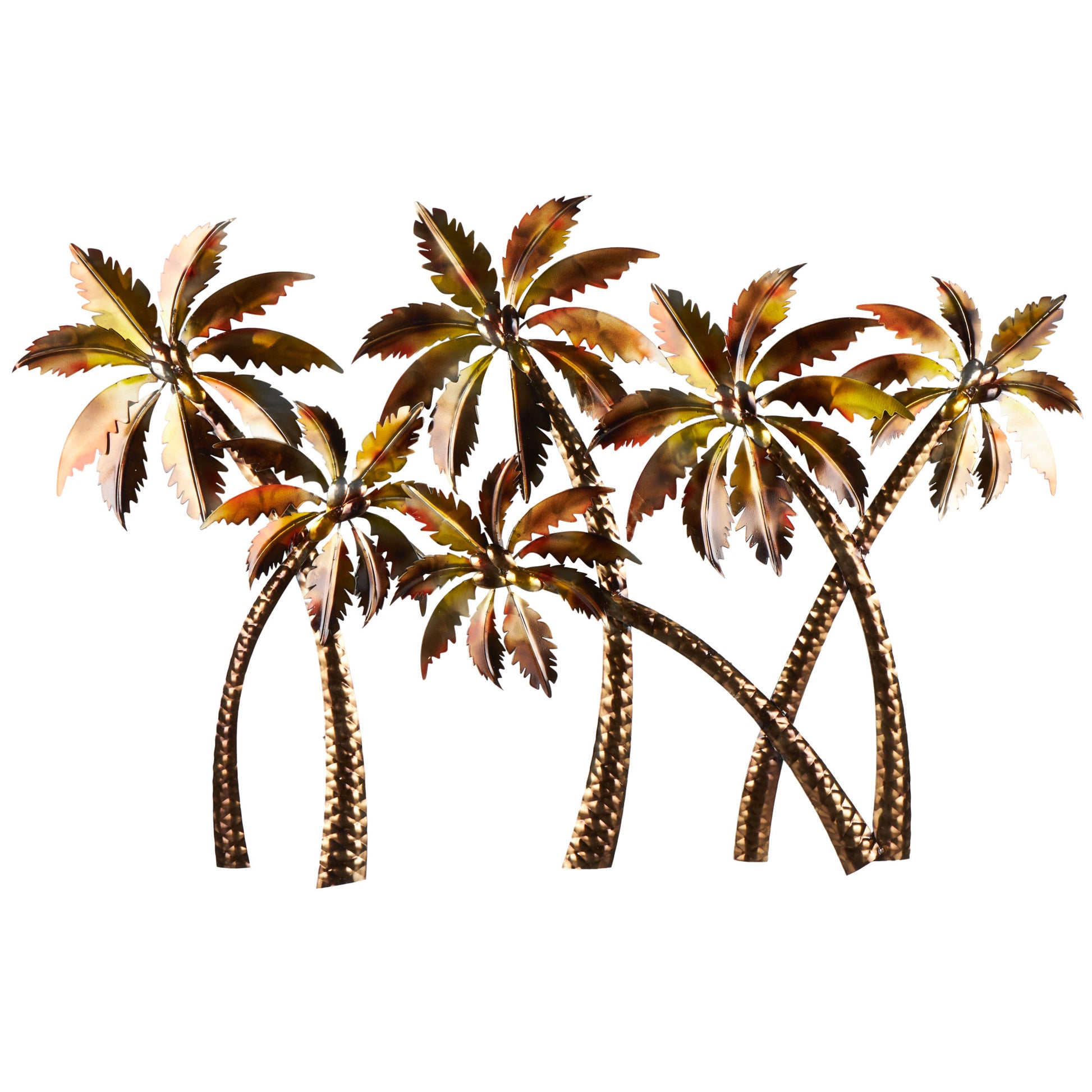 Tree Copper Stainless Steel Metal Slanted Home Wall Decor with Red and Yellow Accents