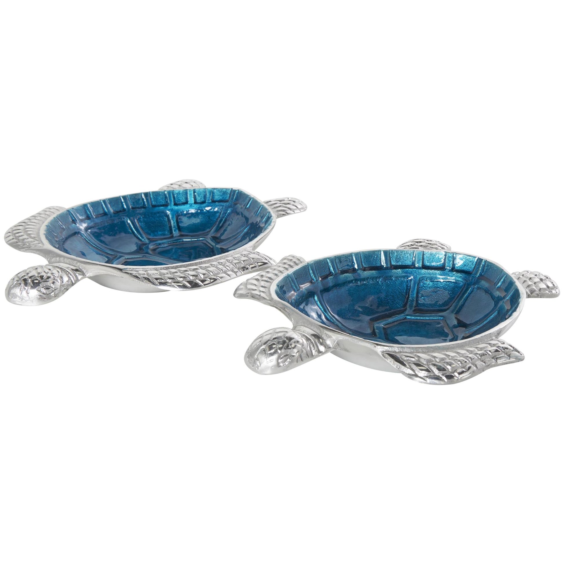 Set of 2 Turtle Aluminum Metal Handmade Enameled Large Decorative Bowl with Silver Metal Exterior
