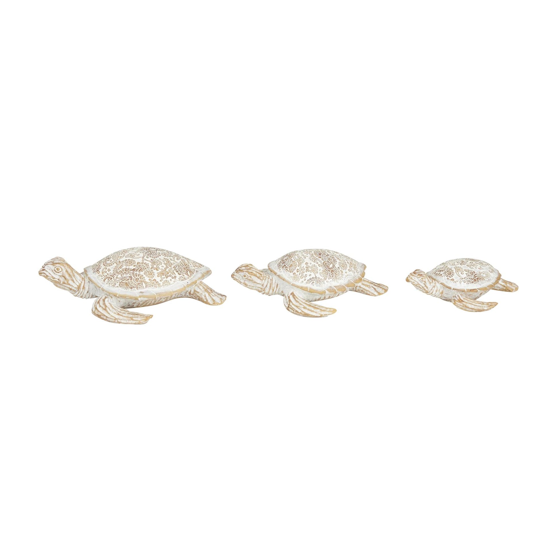 Set of 3 Turtle Beige Polystone Decorative Sculpture