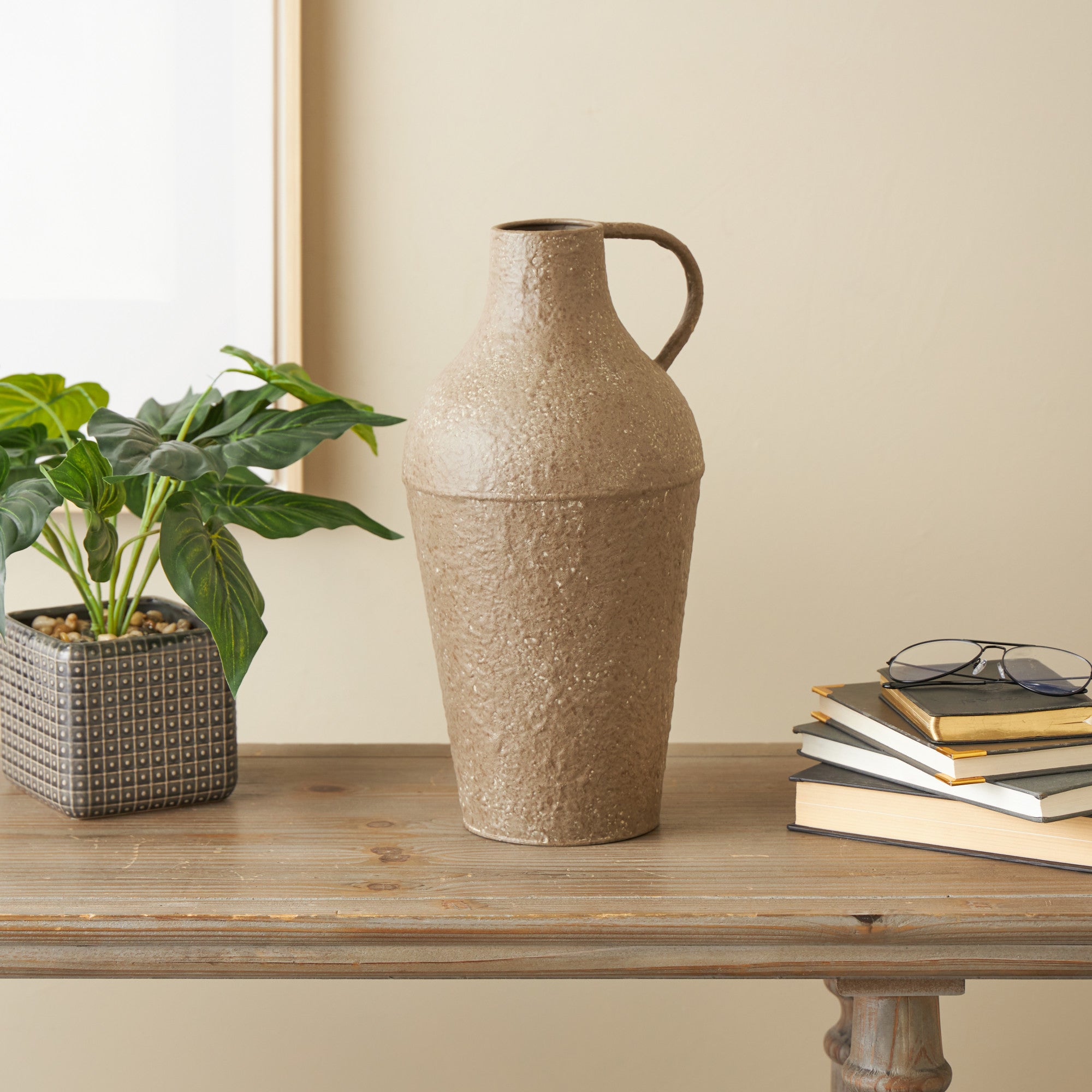Brown Metal Antique Inspired Decorative Vase with Handle