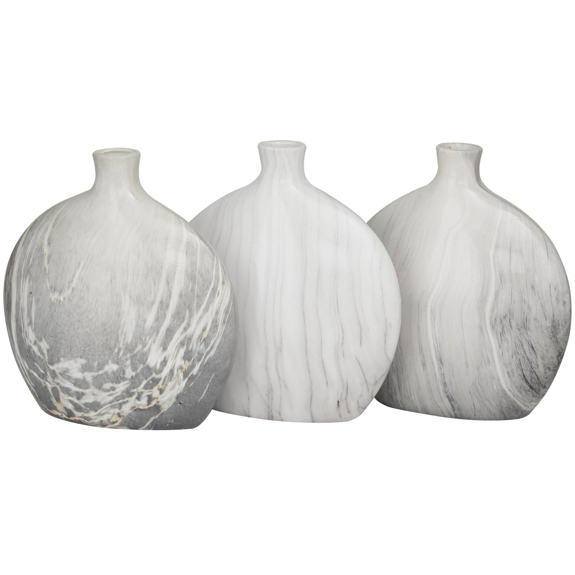 Set of 3 Gray Ceramic Faux Marble Decorative Vase