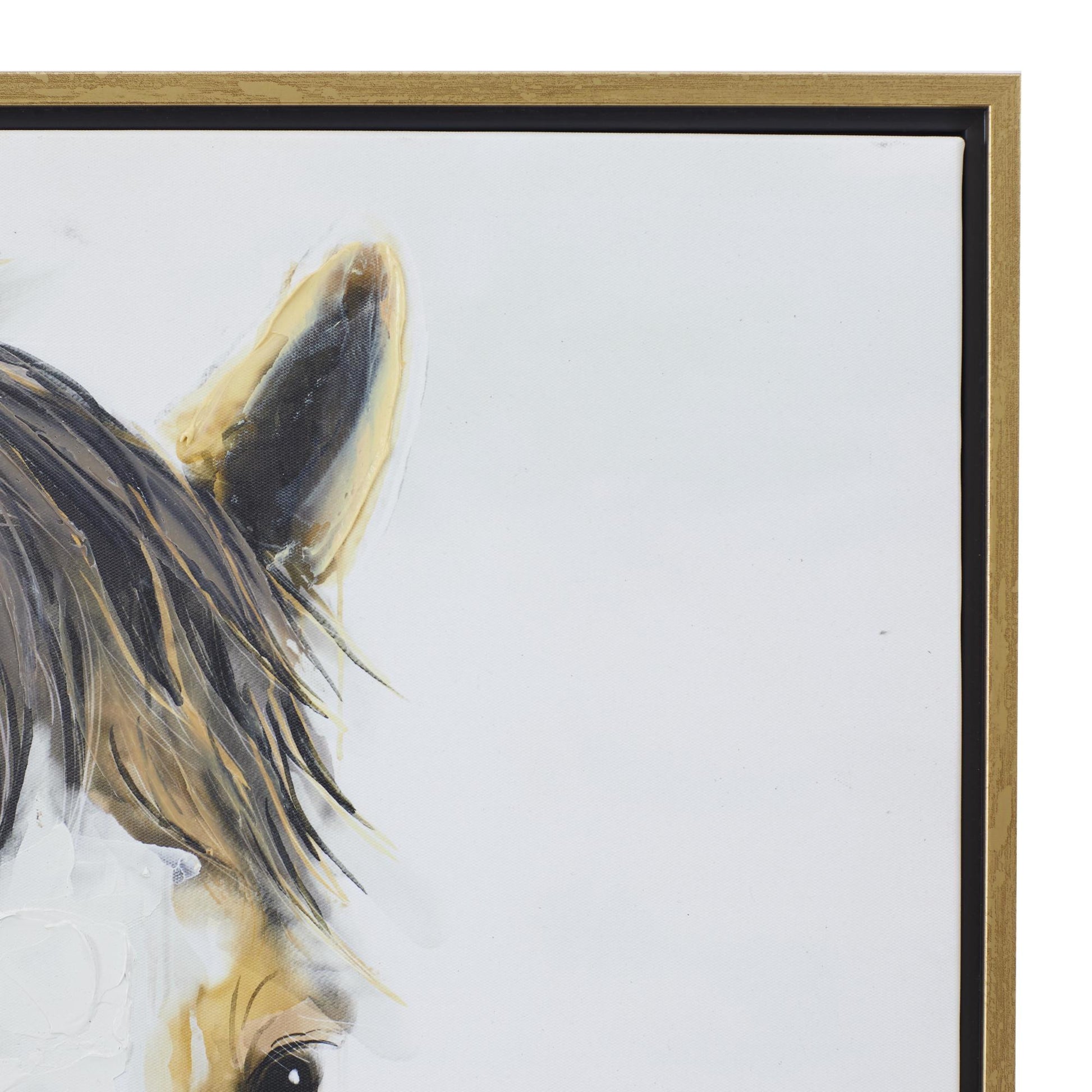 Horse Brown Canvas Living Room Framed Wall Art with Gold Frame