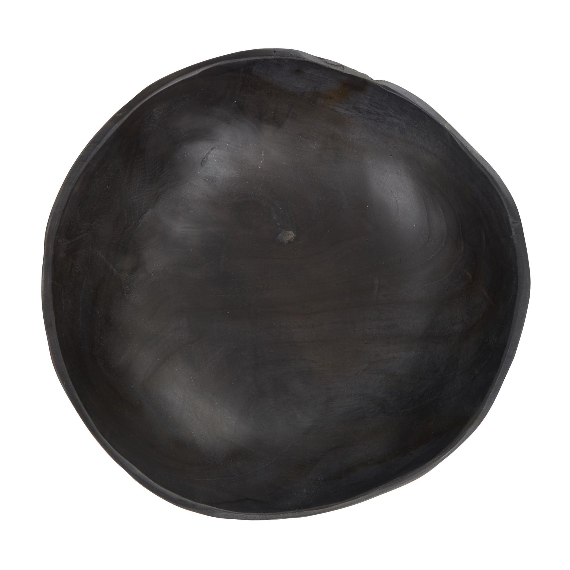 Abstract Black Teak Wood Handmade Large Decorative Bowl with Freeform Edge