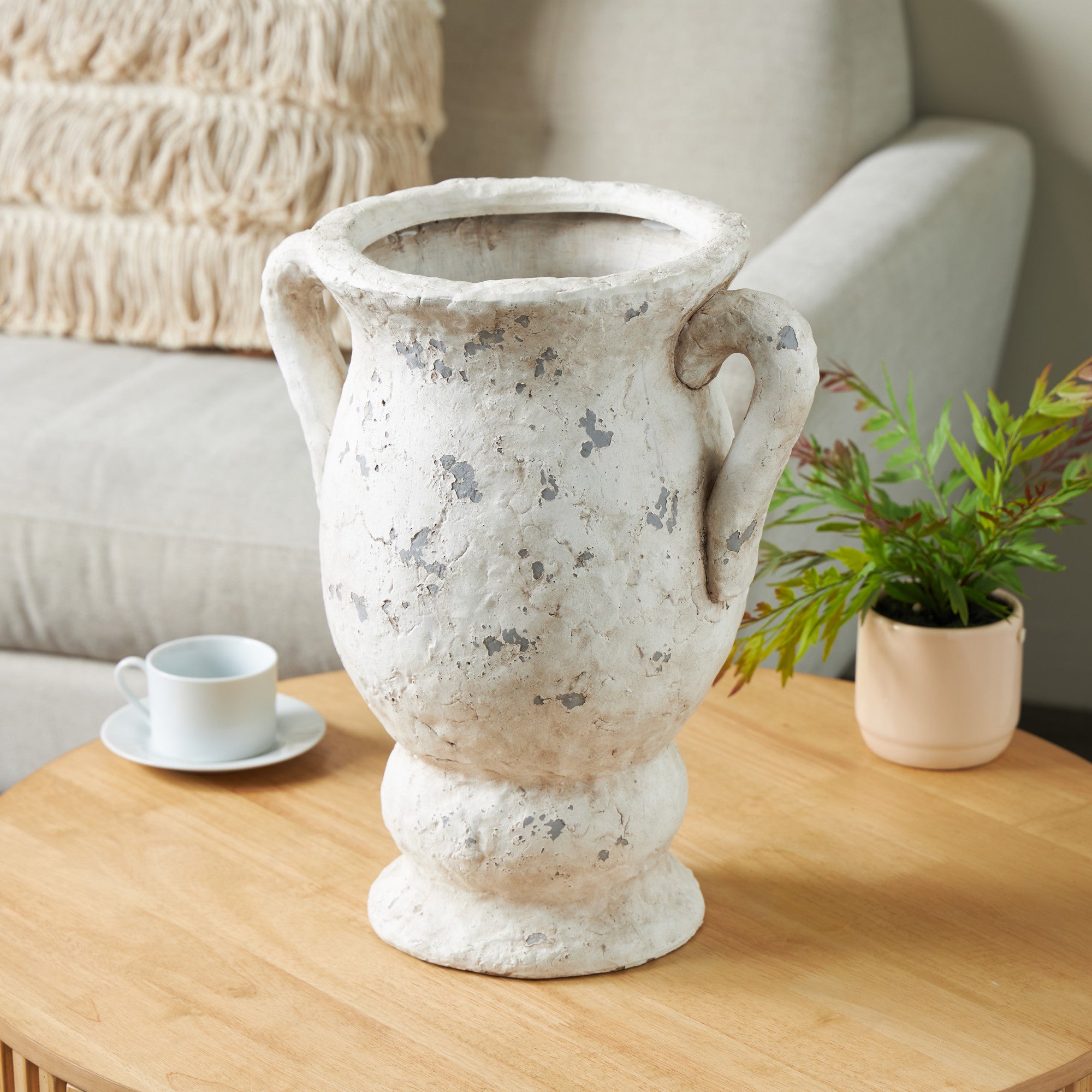 Ceramic Antique Style Distressed Decorative Vase with Handles 14" x 10" x 17"