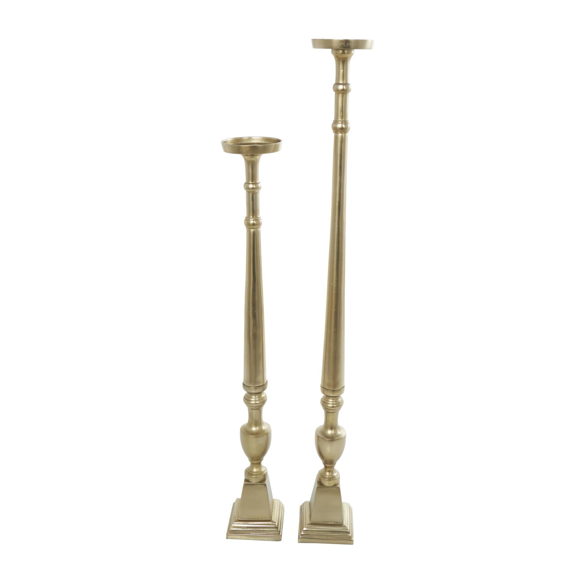 Set of 2 Aluminum Metal Tall Floor Decorative Candle Holder