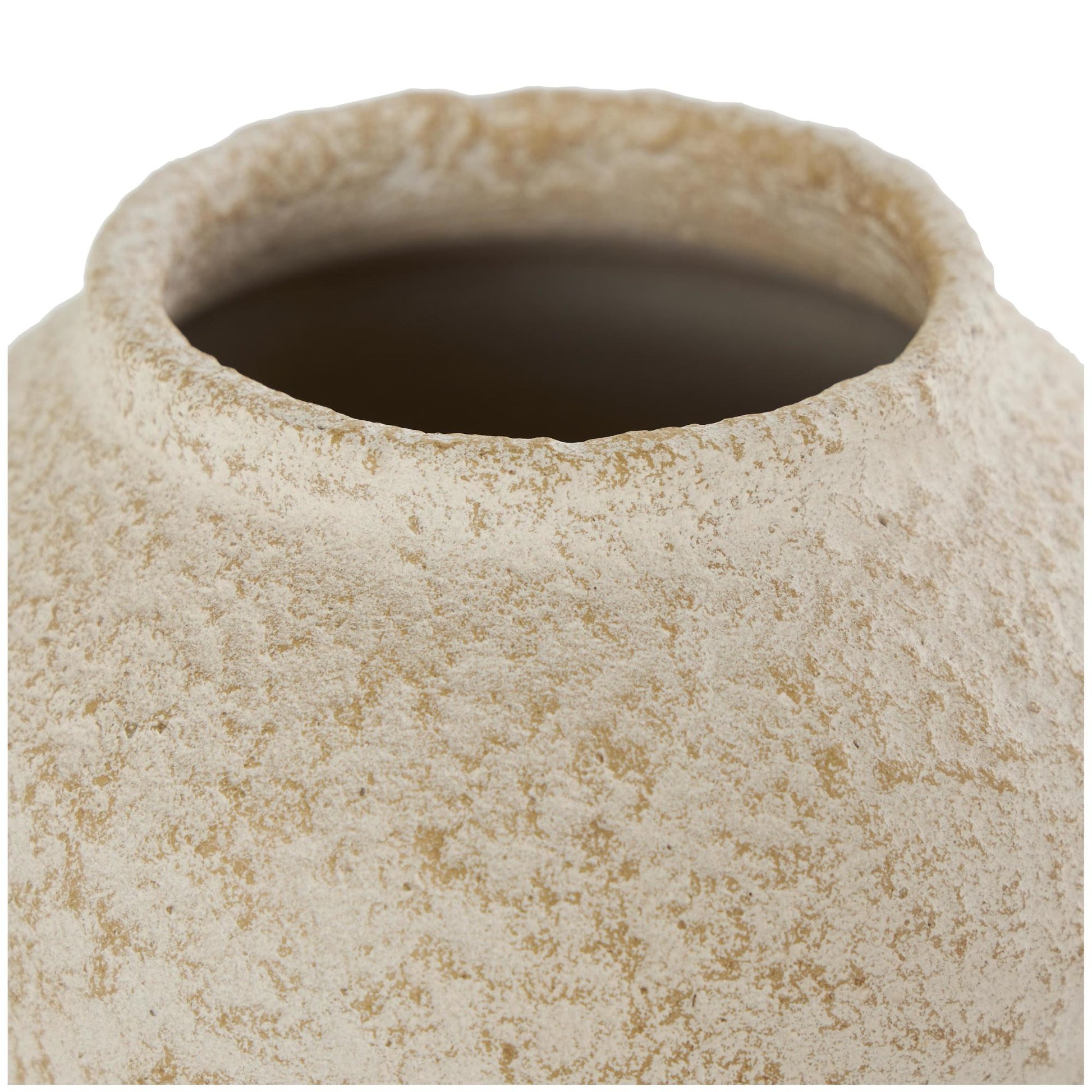 Cream Ceramic Hourglass Textured Decorative Vase with Brown Distressing