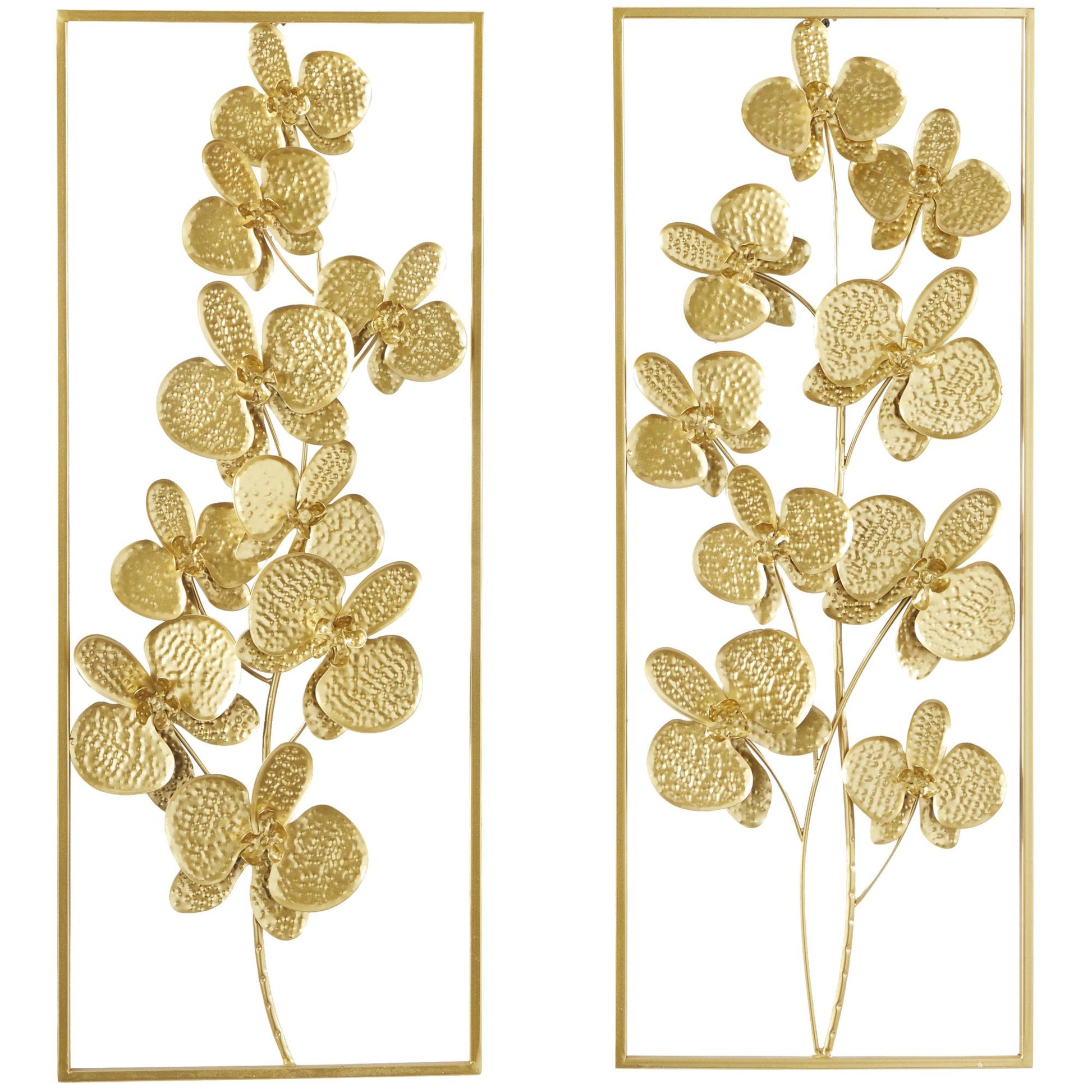 Set of 2 Floral Metal Orchid Home Wall Decor with Black Metal Stand