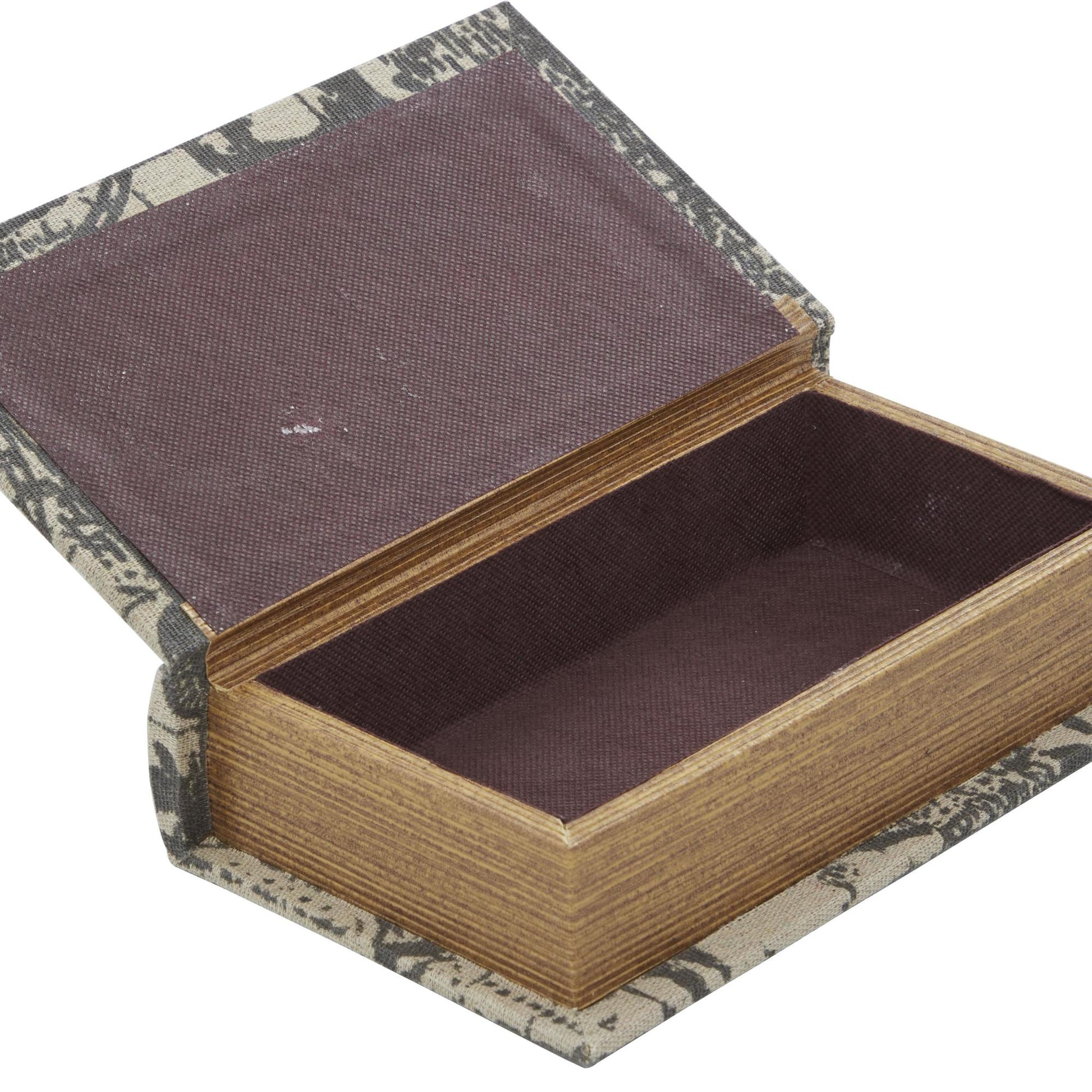 Set of 3 World Map Beige Linen Fabric Faux Book Storage Decorative Box with Black Continents