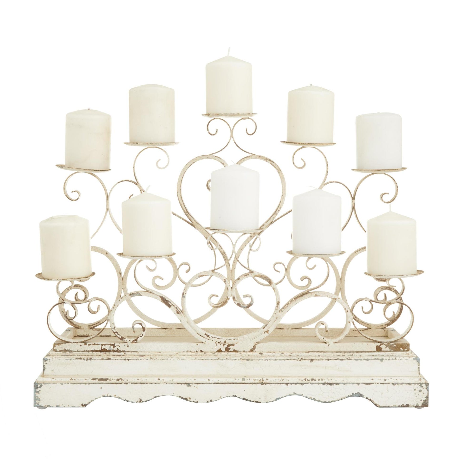 Scroll White Metal Pillar 10 Plate Decorative Candelabra