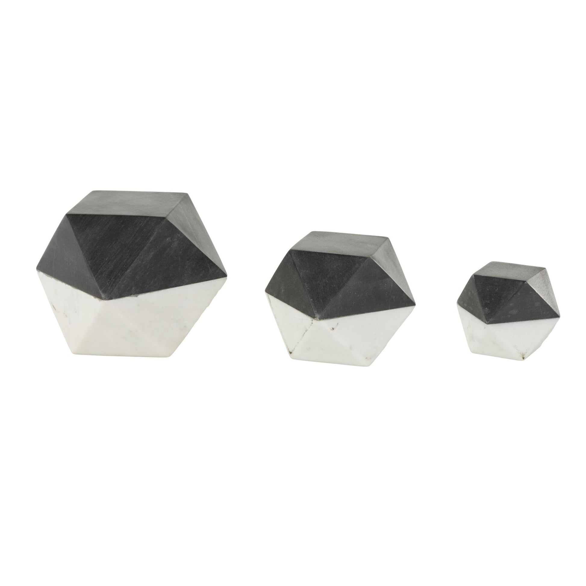 Set of 3 Geometric Marble Cube Two-Toned Hexagon Decorative Sculpture